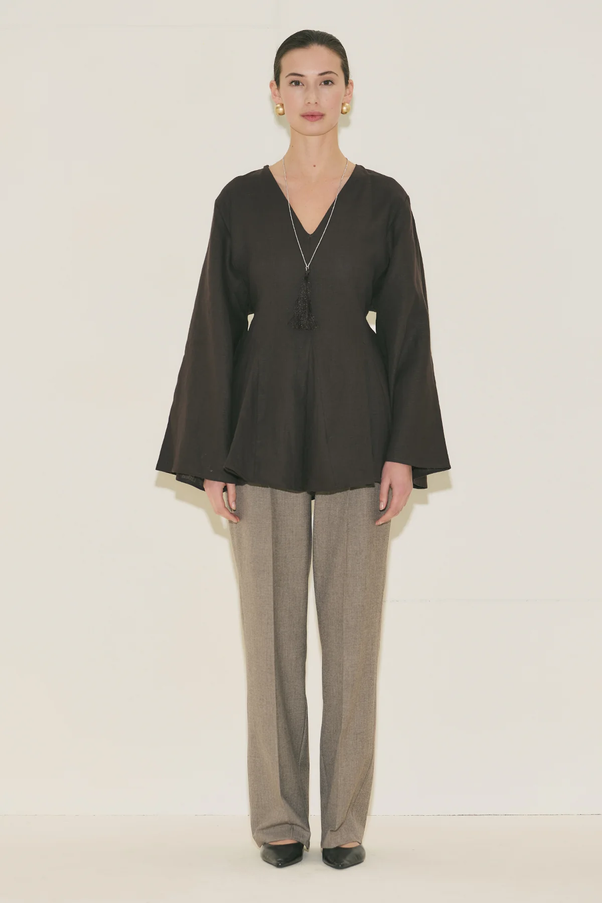 100% Linen Voluminous Tunic Dark Brown - Image 10
