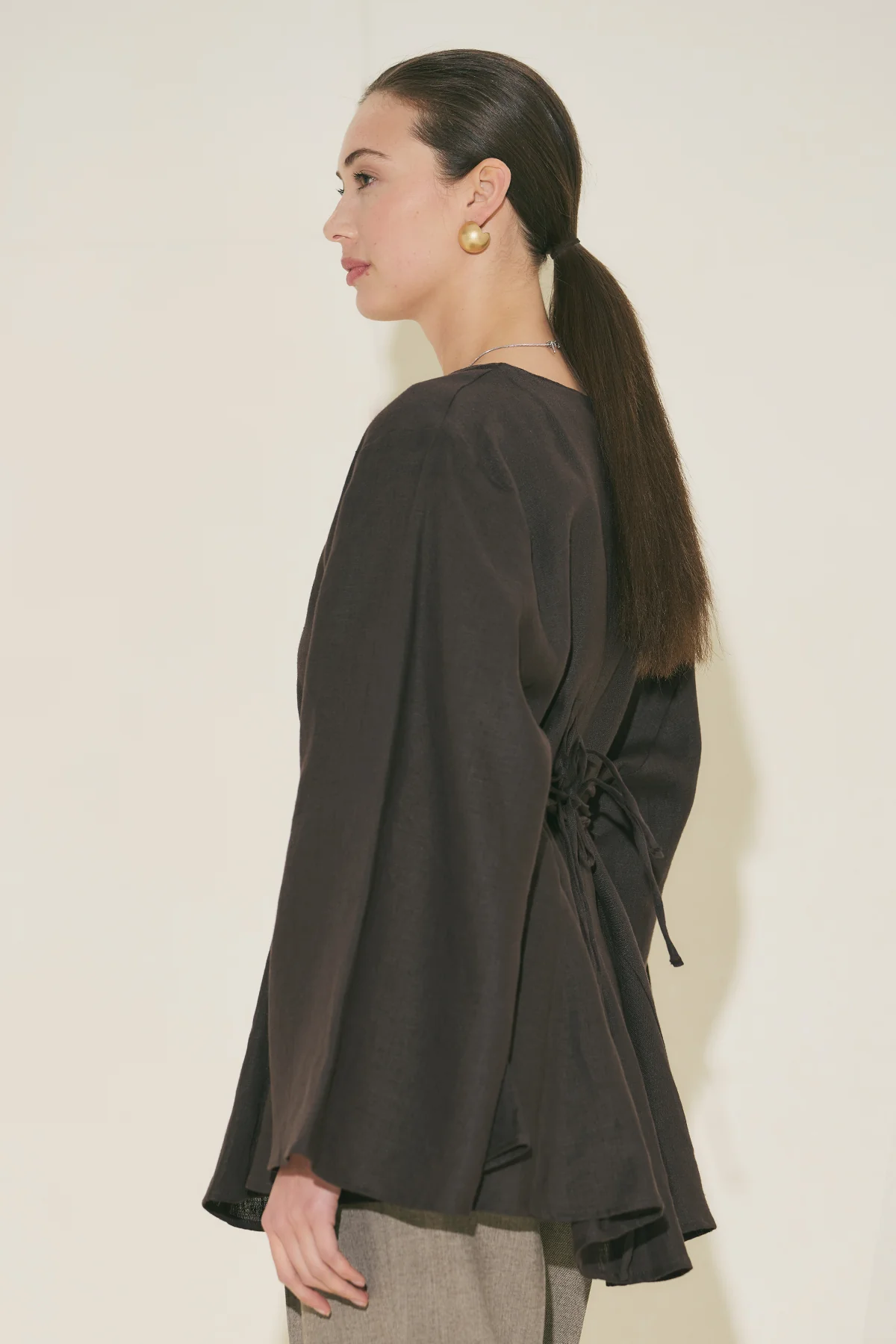 100% Linen Voluminous Tunic Dark Brown - Image 5