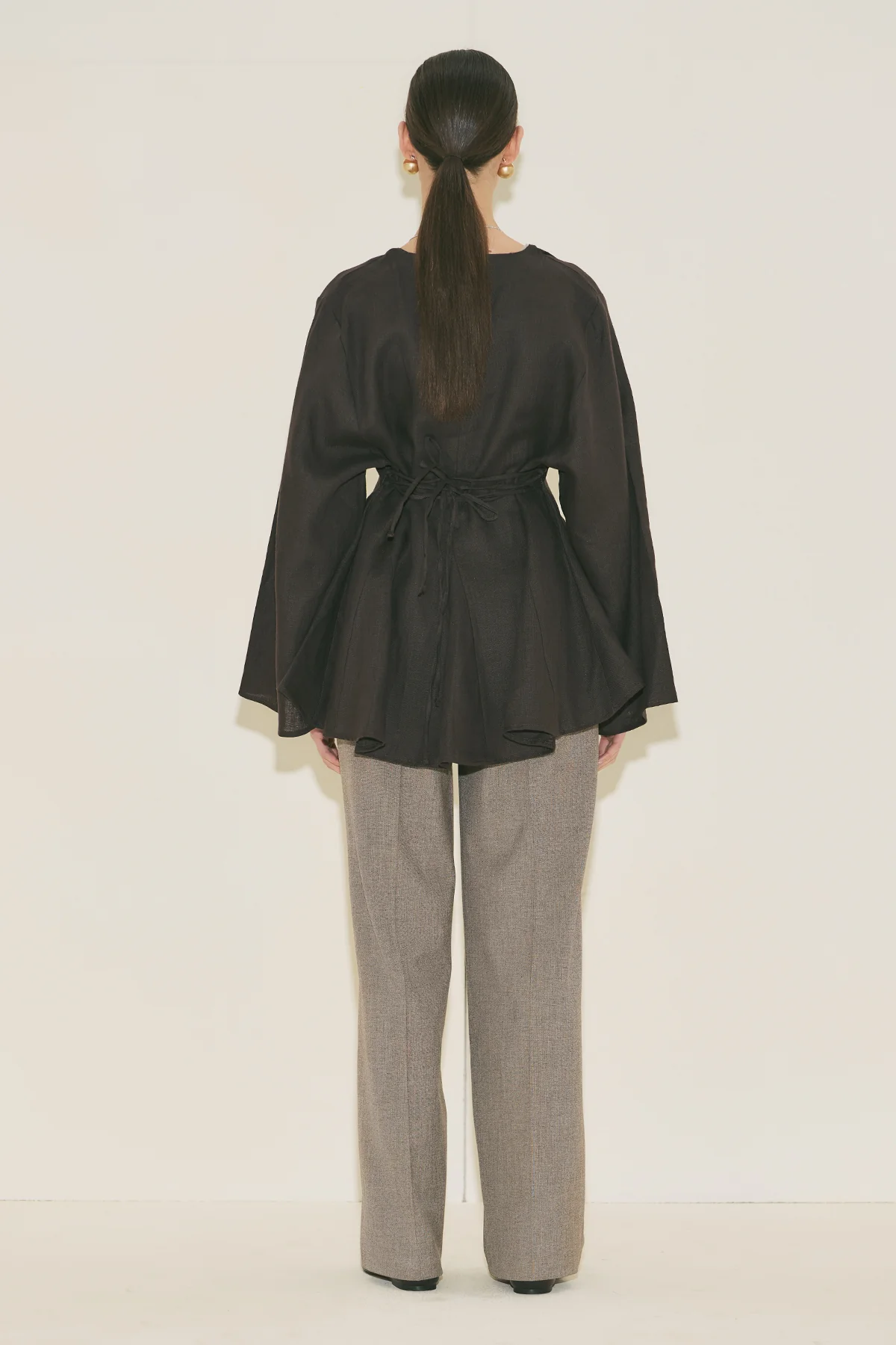 100% Linen Voluminous Tunic Dark Brown - Image 6