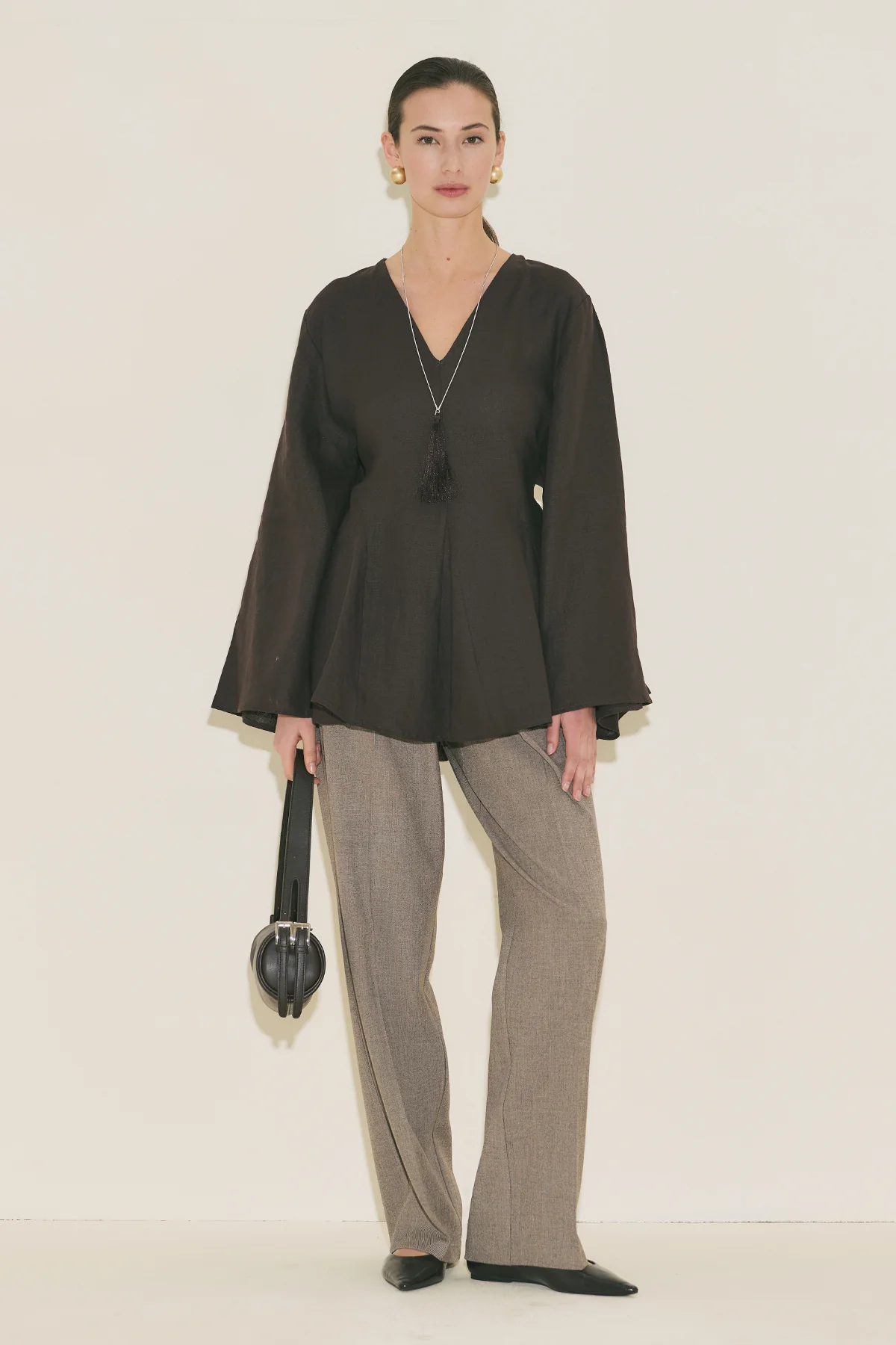 100% Linen Voluminous Tunic Dark Brown - Image 7