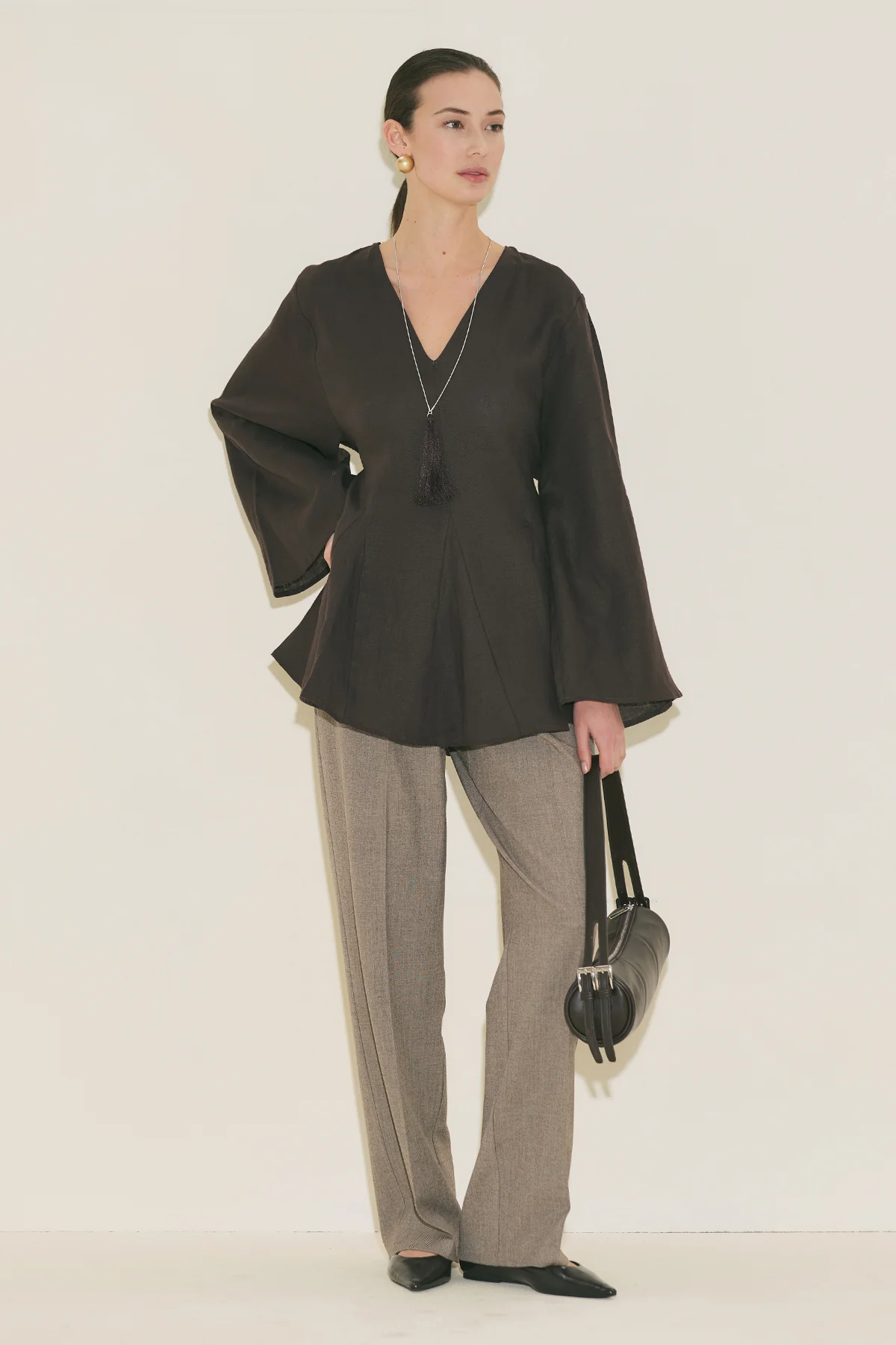 100% Linen Voluminous Tunic Dark Brown - Image 9