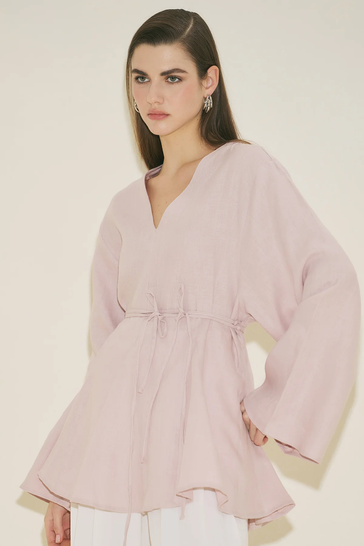 100% Linen Voluminous Tunic Pink - Image 5
