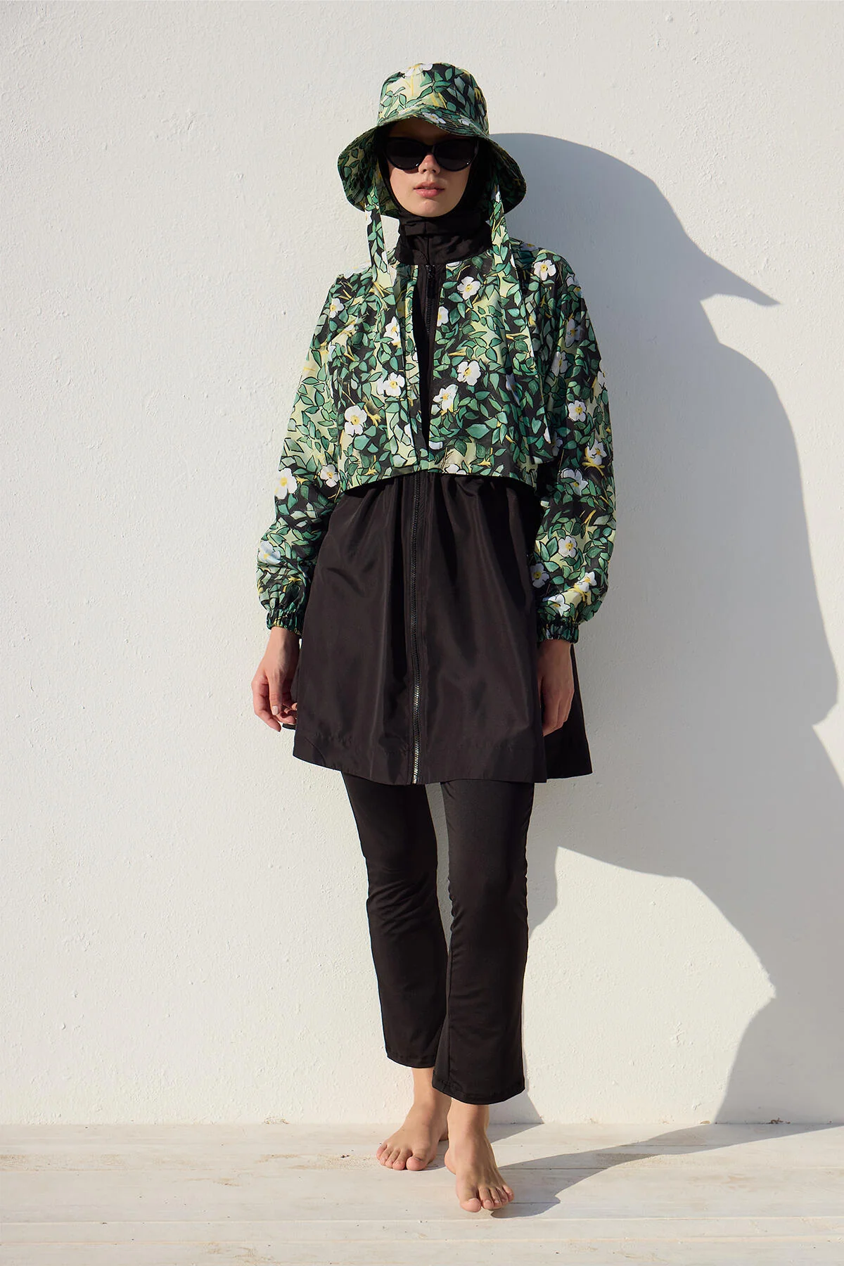 3 Piece Modest Swimsuit Set With Windbreaker Leaf - Image 6