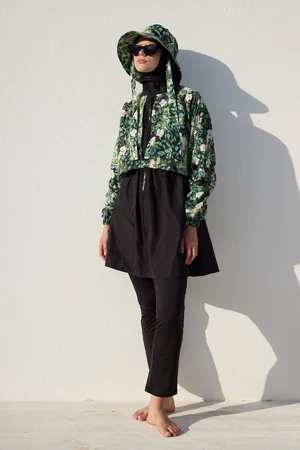3 Piece Modest Swimsuit Set With Windbreaker Leaf - Image 7