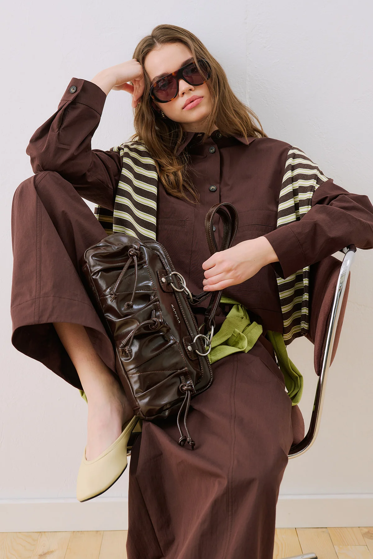 Adela Ruched Pocket Bag Brown - Image 3