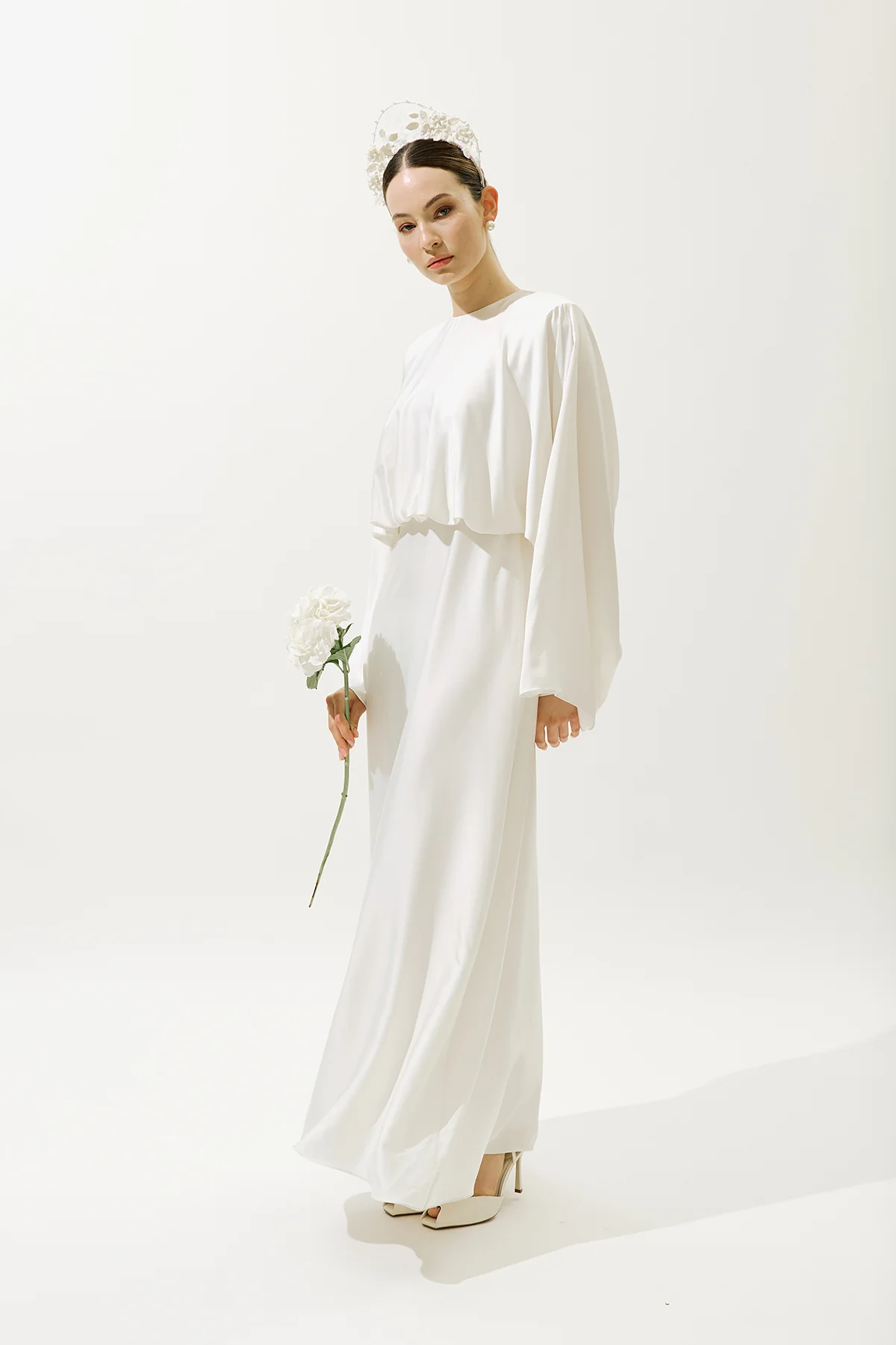 Adele Satin Evening Dress Ecru - Image 3