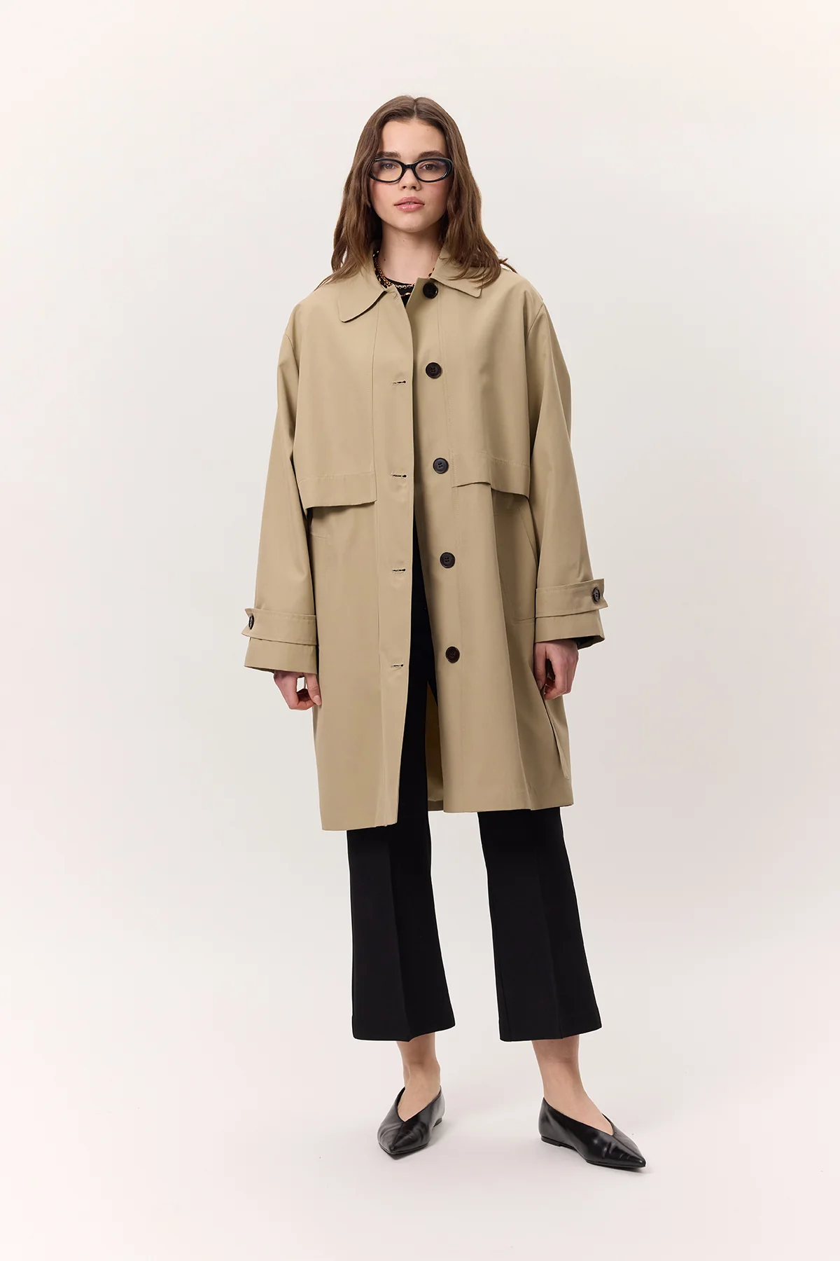 Adjustable Waist Lightweight Trench Coat Stone - Image 2