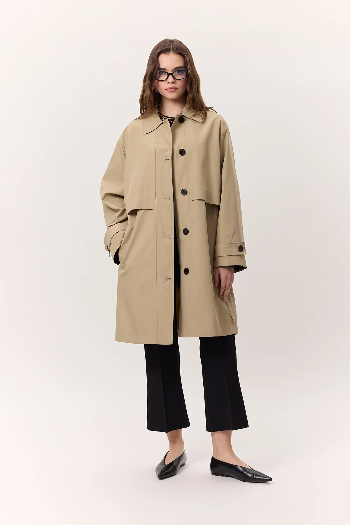 Adjustable Waist Lightweight Trench Coat Stone - Image 3