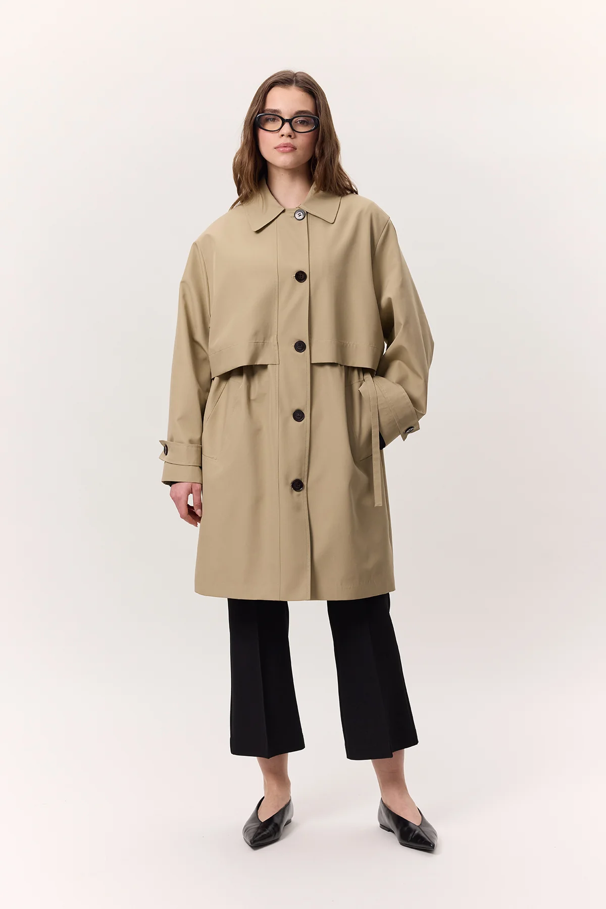 Adjustable Waist Lightweight Trench Coat Stone - Image 4