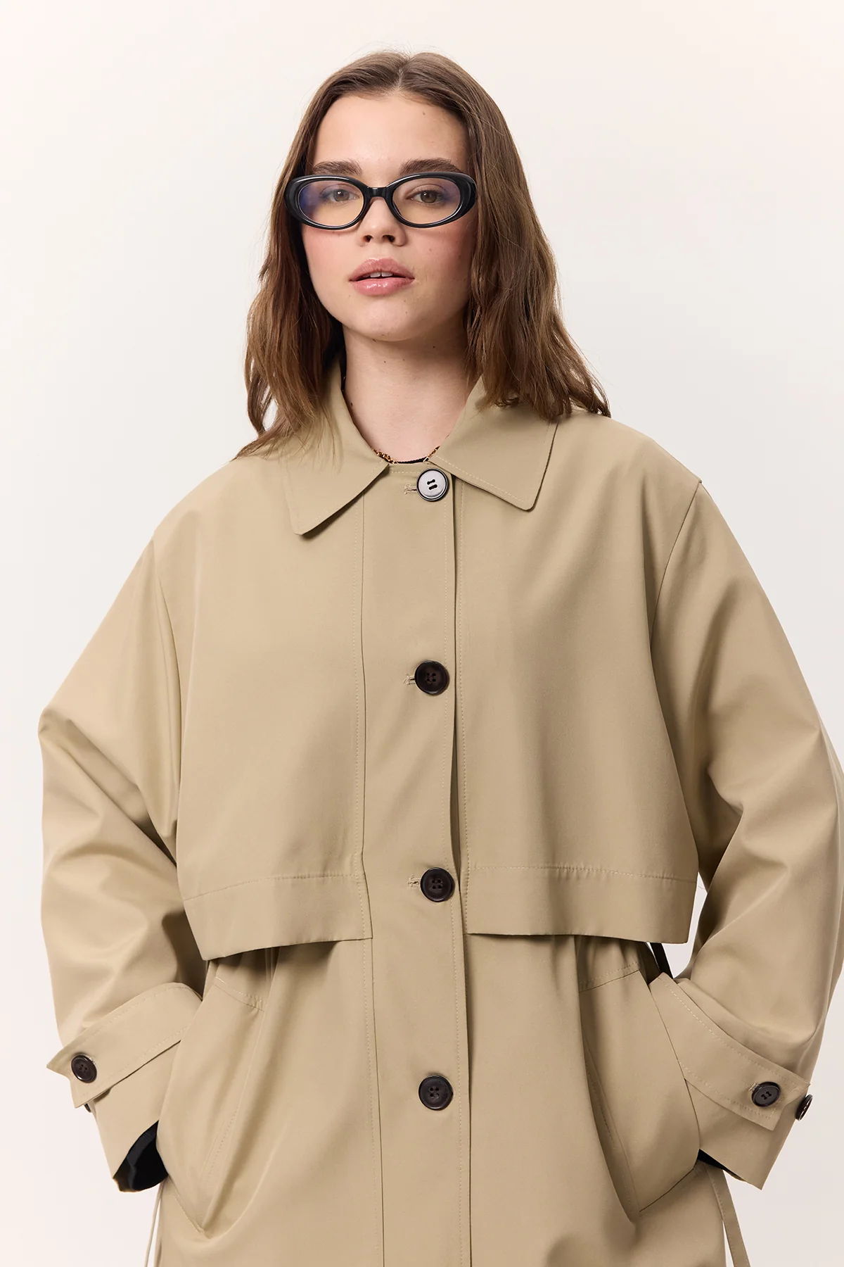 Adjustable Waist Lightweight Trench Coat Stone - Image 5