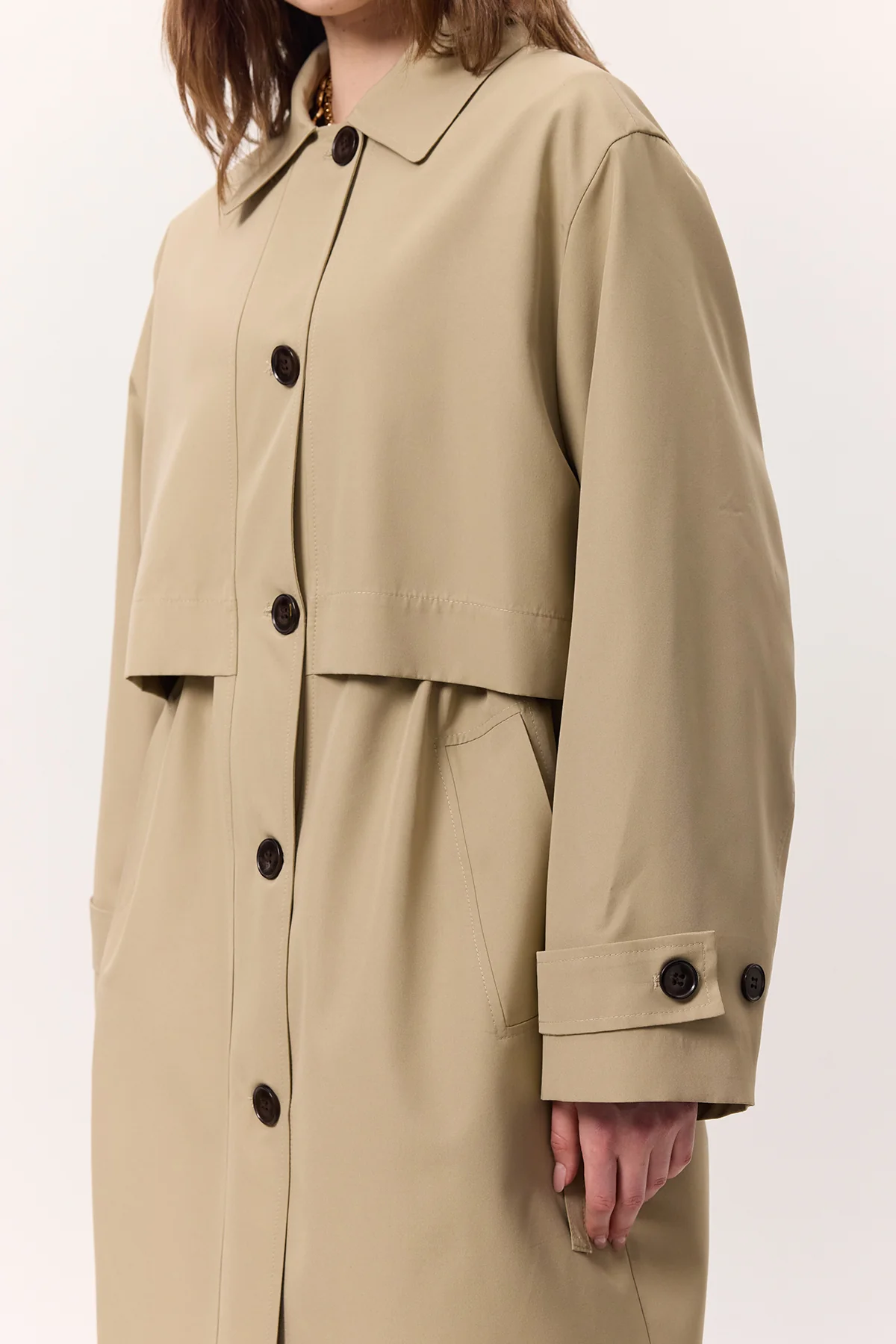 Adjustable Waist Lightweight Trench Coat Stone - Image 7