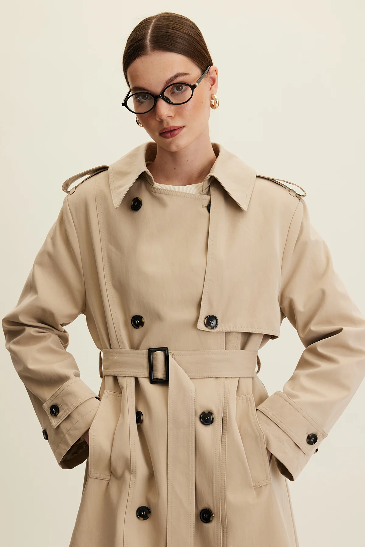 Anika Belted Trench Coat Stone - Image 3