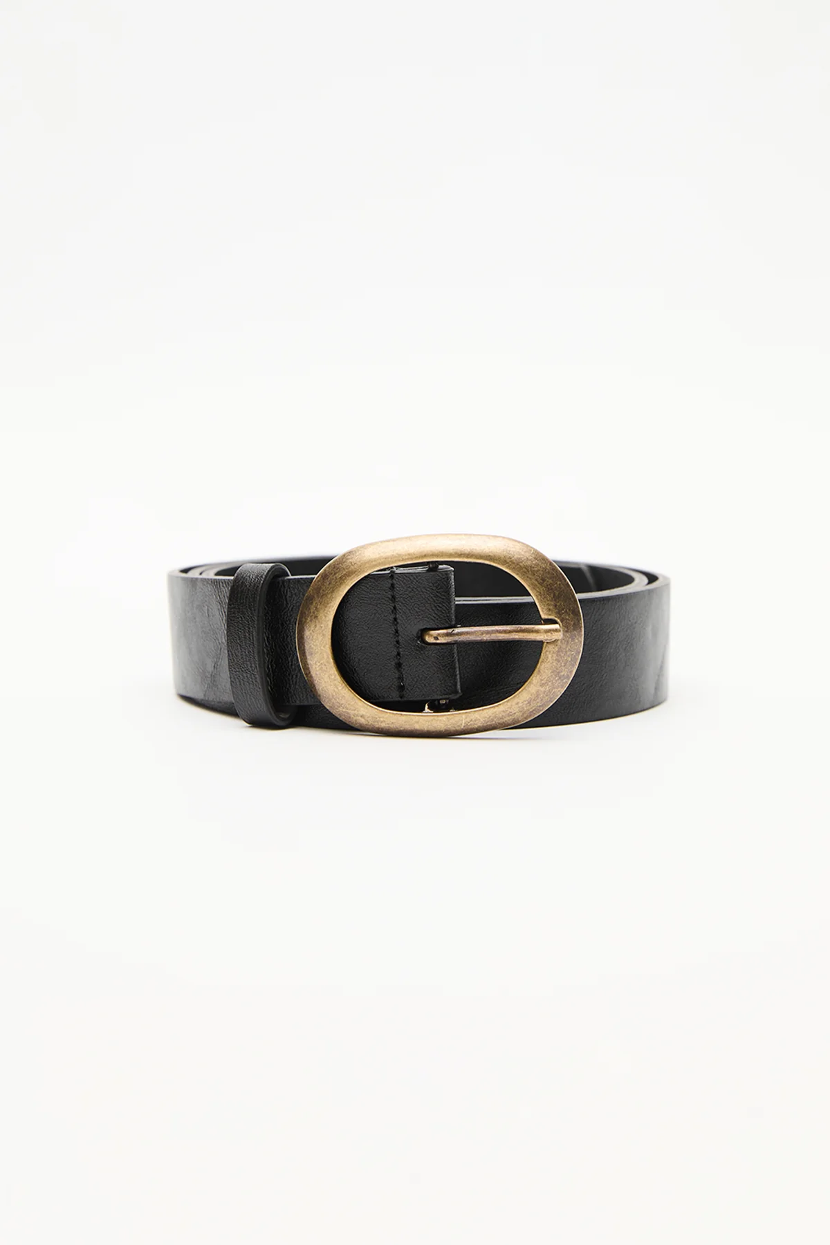 Antique Oval Buckle Faux Leather Belt Black - Image 2