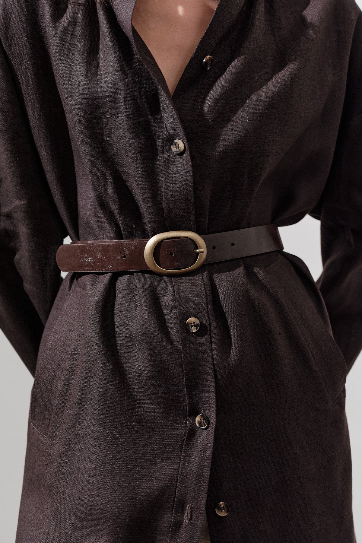 Antique Oval Buckle Faux Leather Belt Brown