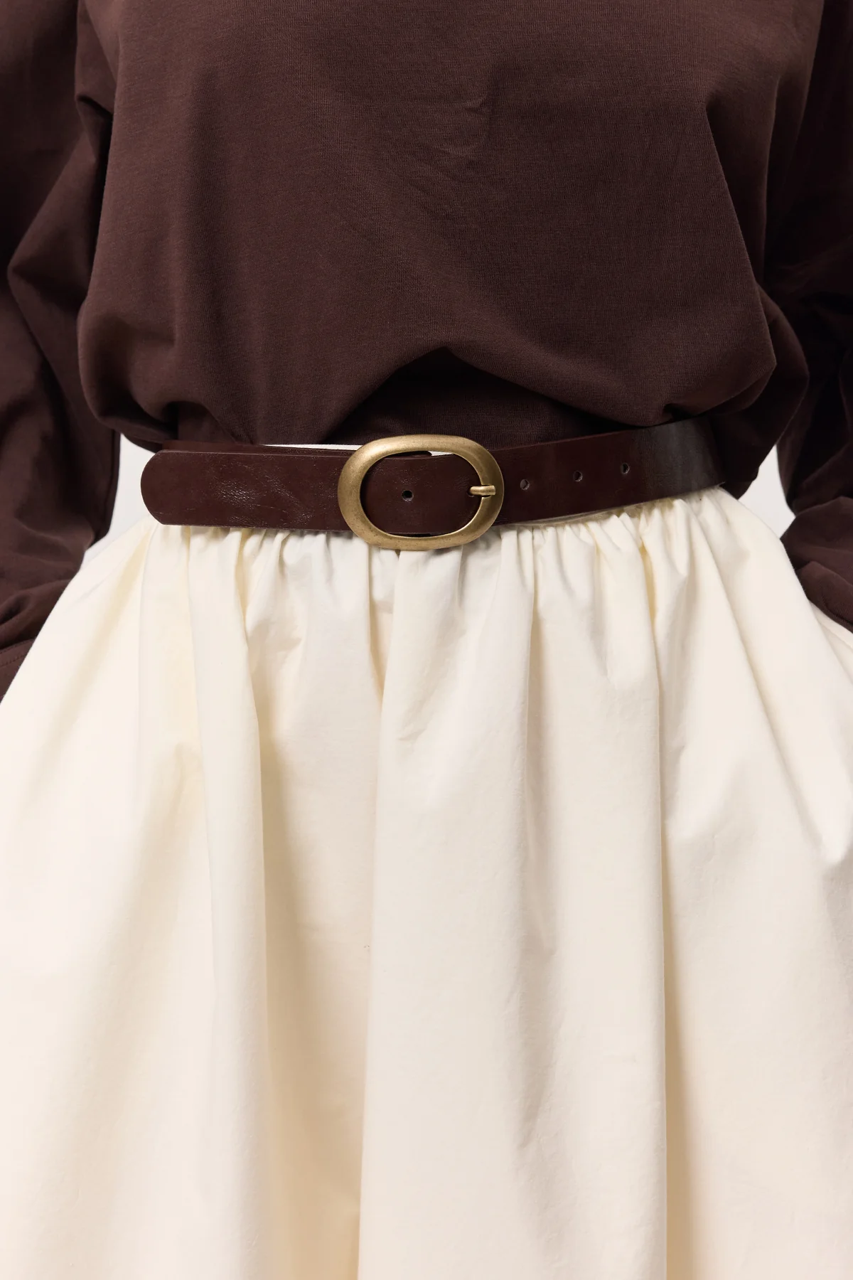 Antique Oval Buckle Faux Leather Belt Brown - Image 5