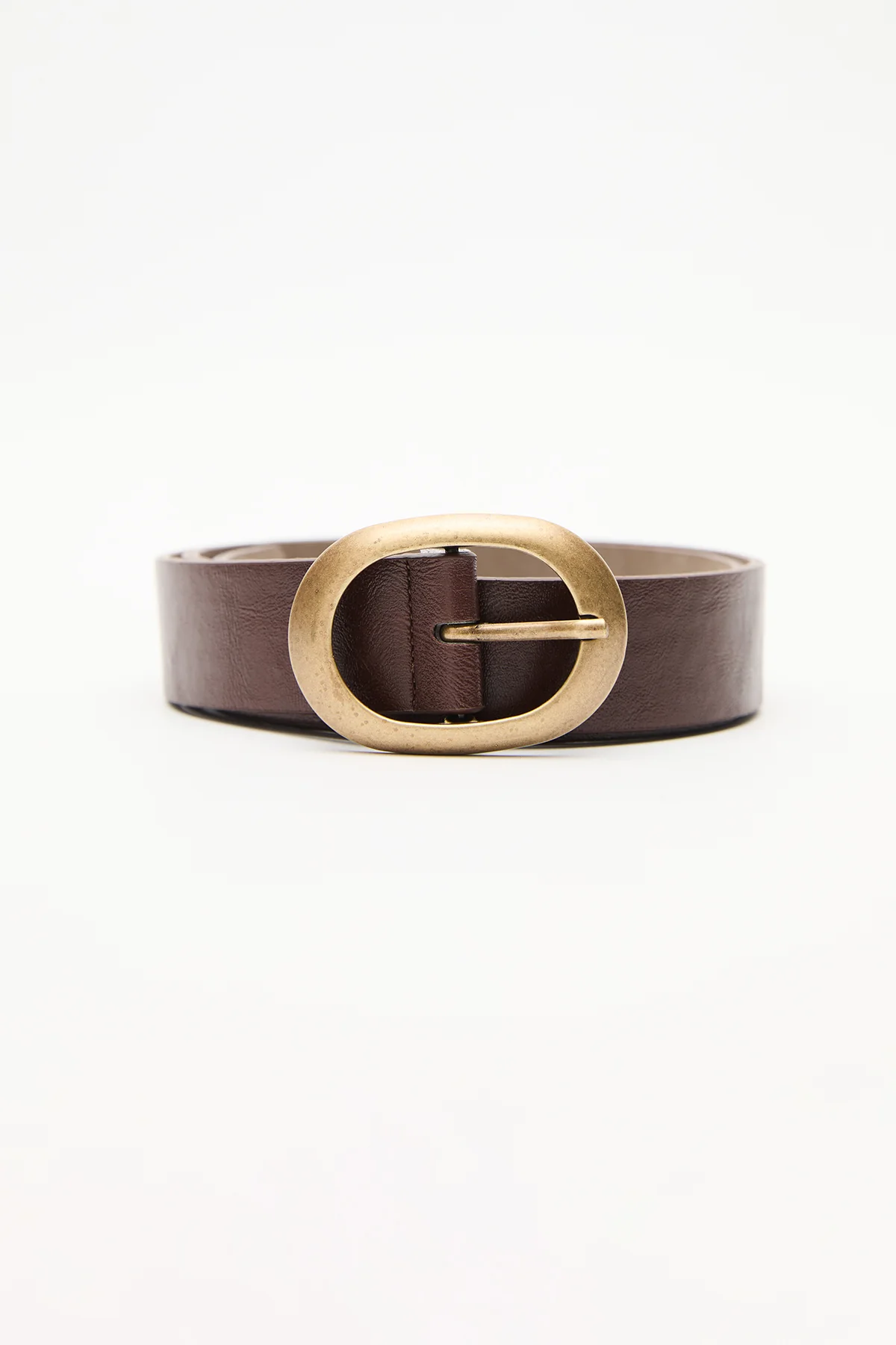 Antique Oval Buckle Faux Leather Belt Brown - Image 6