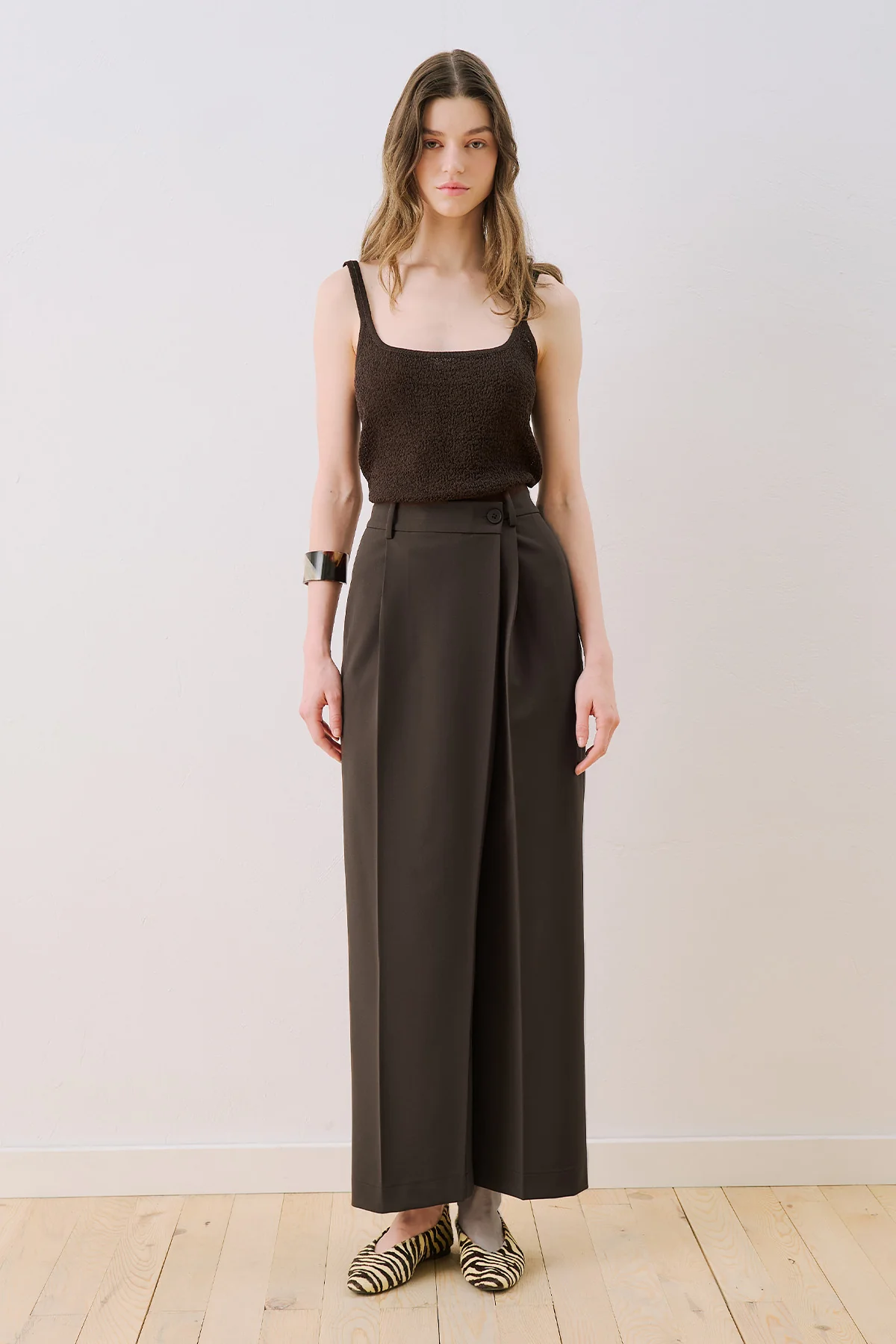 Wrap Front Fabric Trousers Brown - Image 2