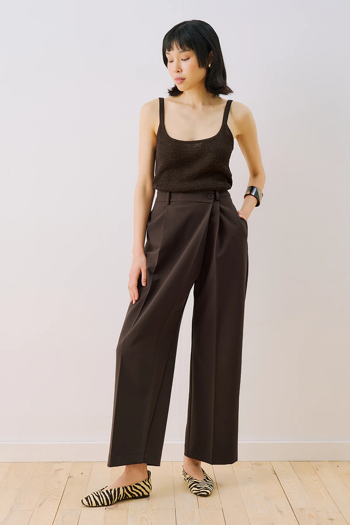 Wrap Front Fabric Trousers Brown - Image 3