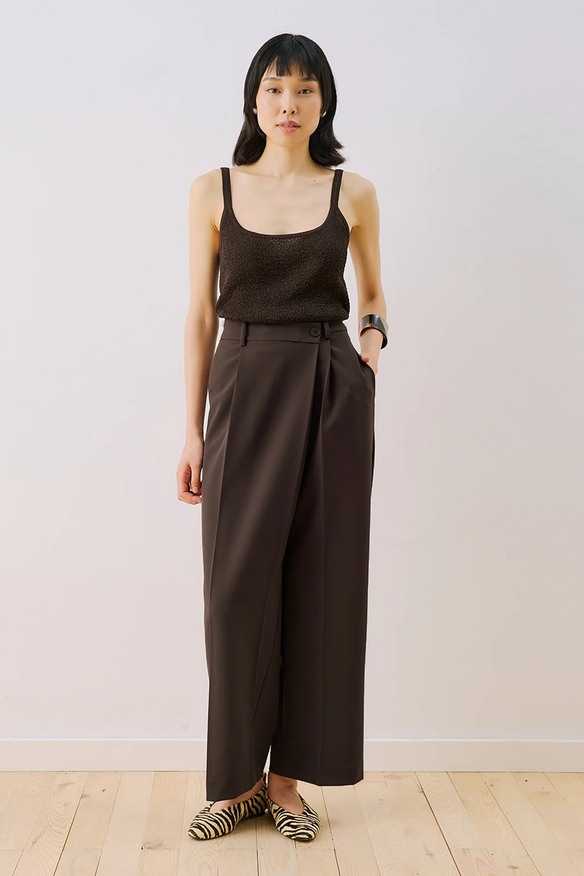 Wrap Front Fabric Trousers Brown - Image 4