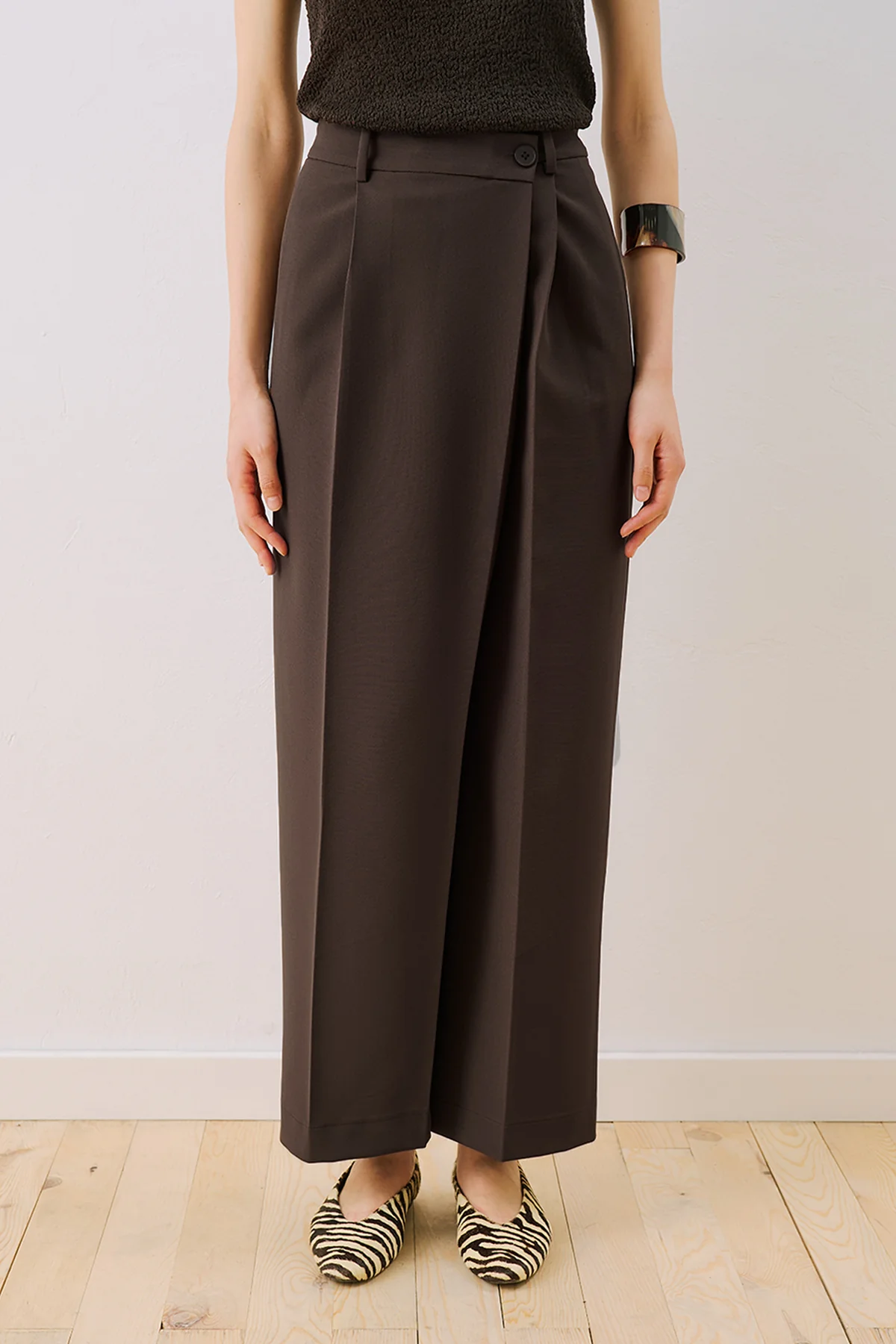 Wrap Front Fabric Trousers Brown - Image 5