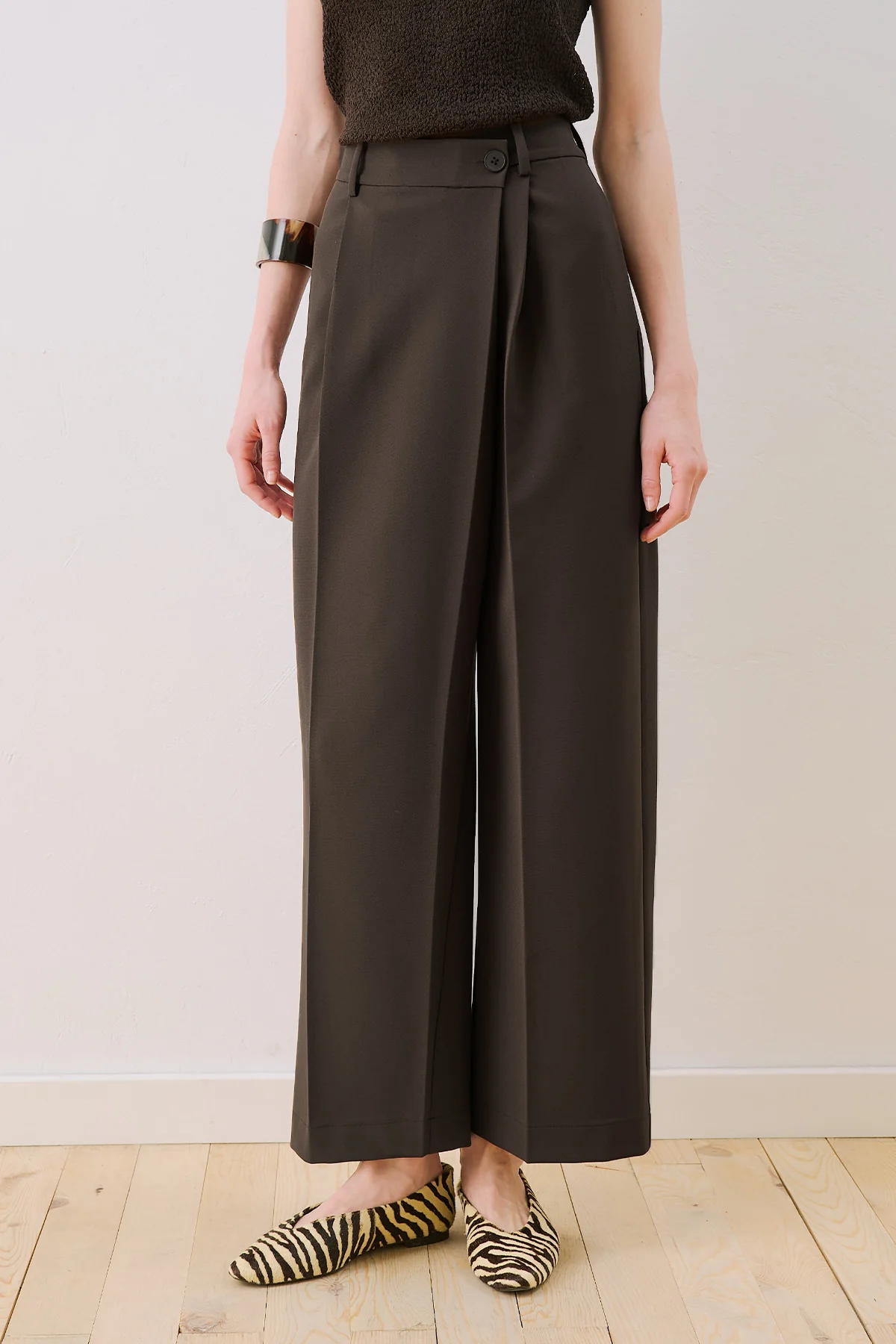 Wrap Front Fabric Trousers Brown - Image 6