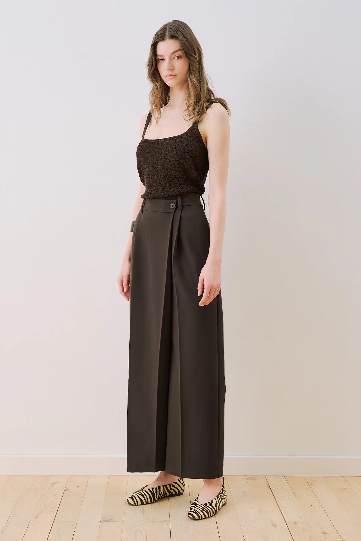 Wrap Front Fabric Trousers Brown - Image 7