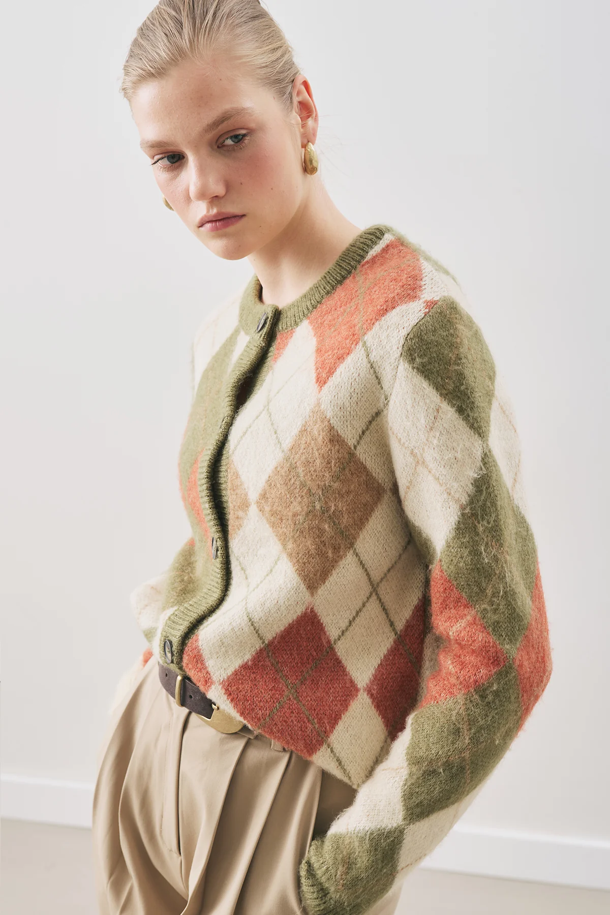 Argyle Pattern Cardigan Green