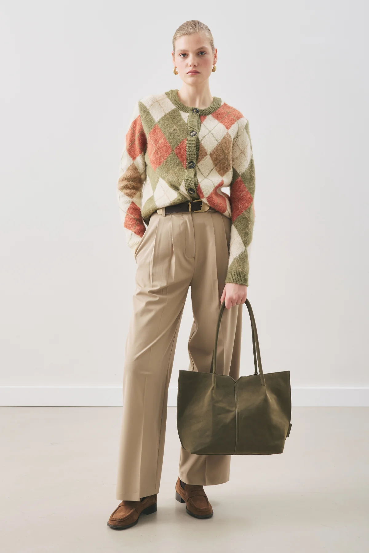 Argyle Pattern Cardigan Green - Image 2