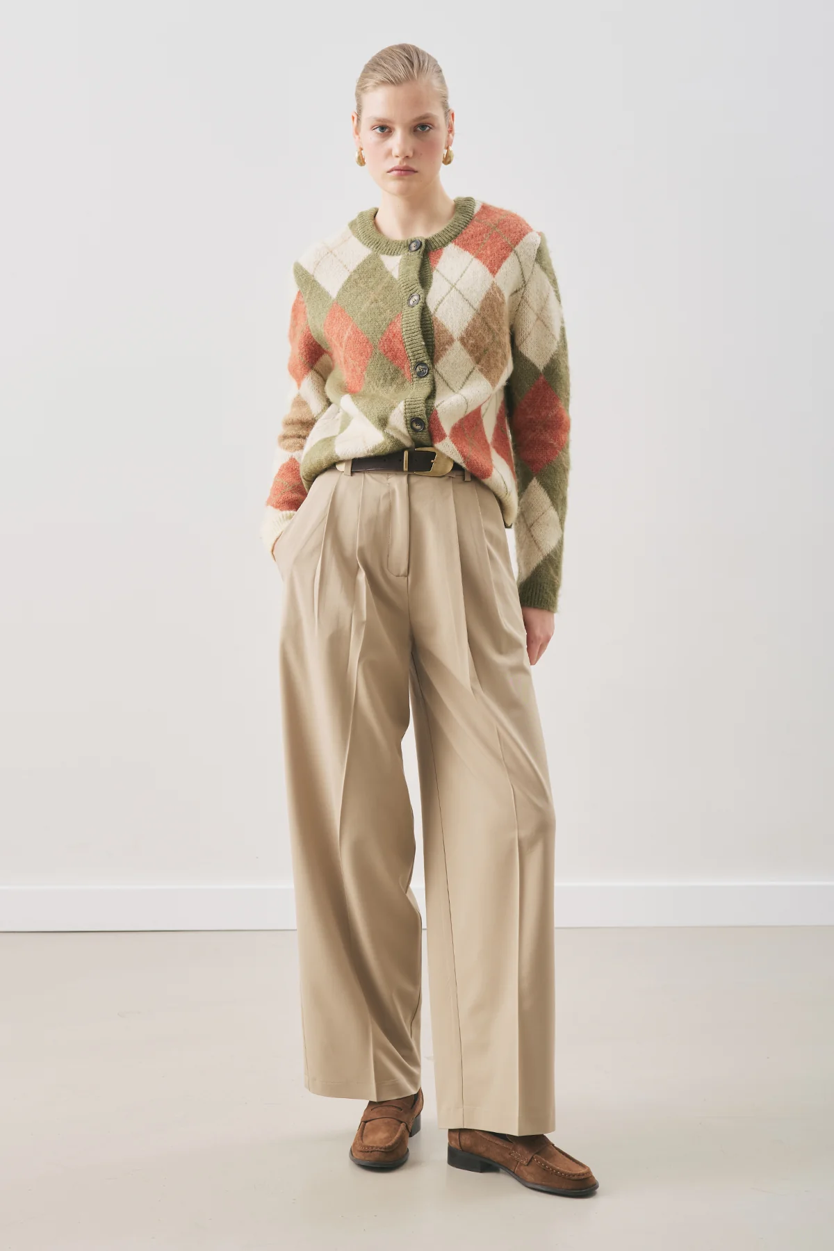 Argyle Pattern Cardigan Green - Image 3