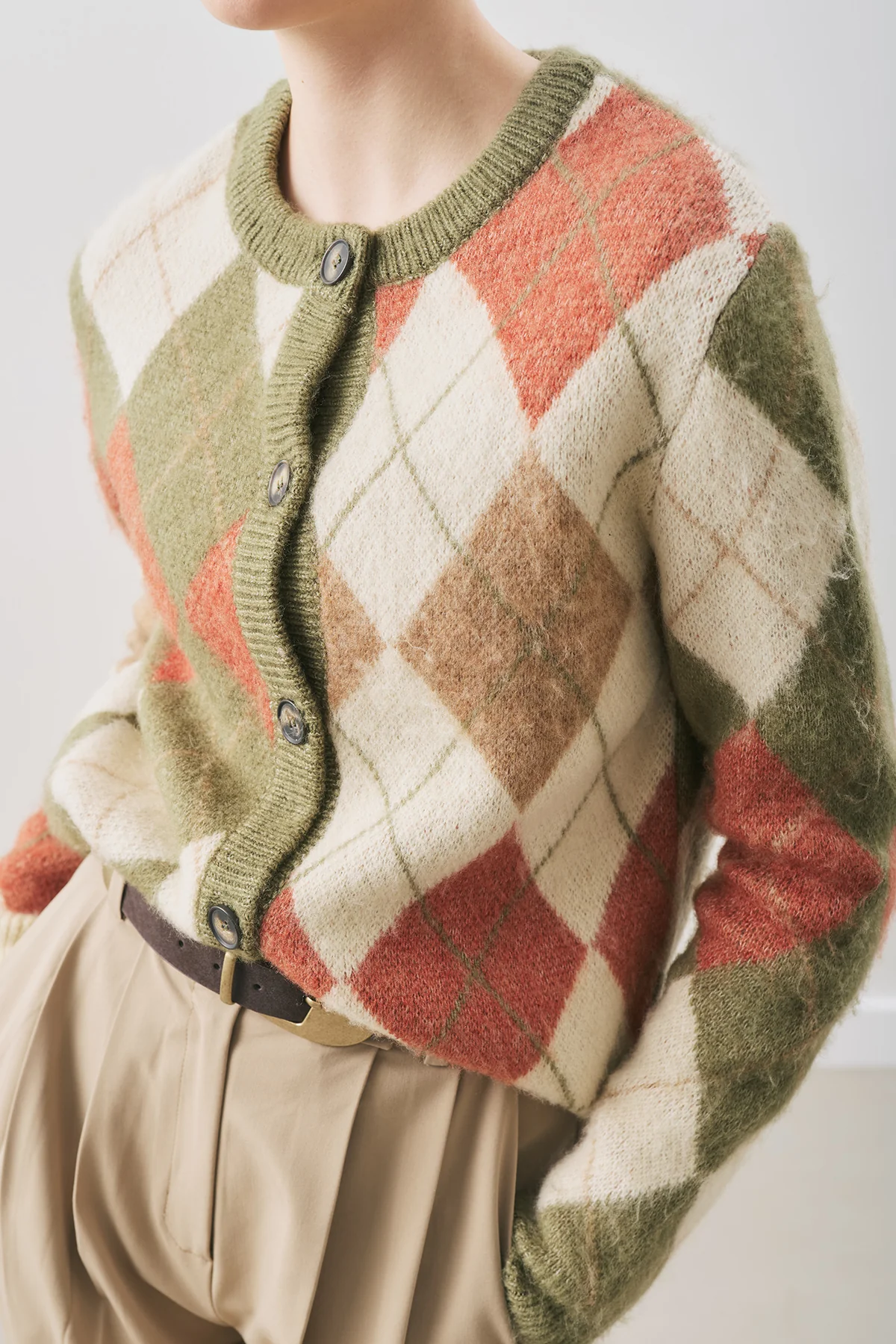 Argyle Pattern Cardigan Green - Image 4