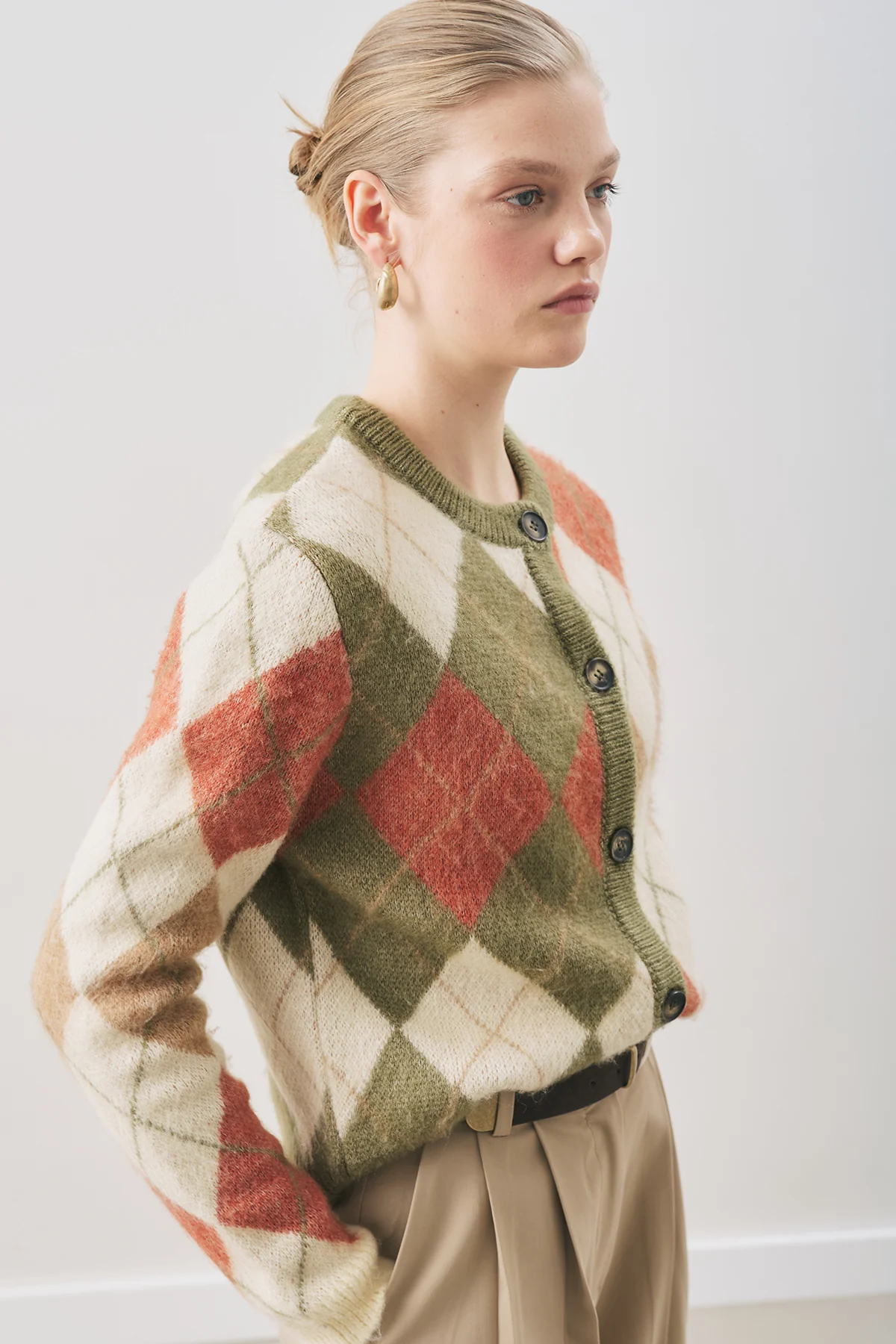 Argyle Pattern Cardigan Green - Image 5