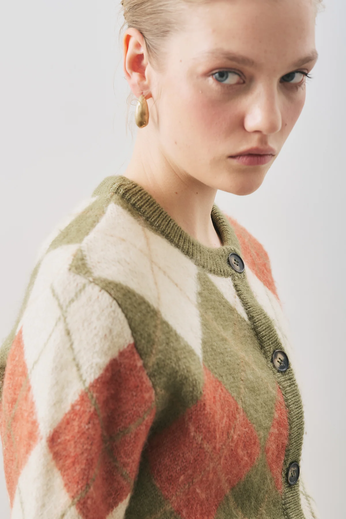 Argyle Pattern Cardigan Green - Image 6
