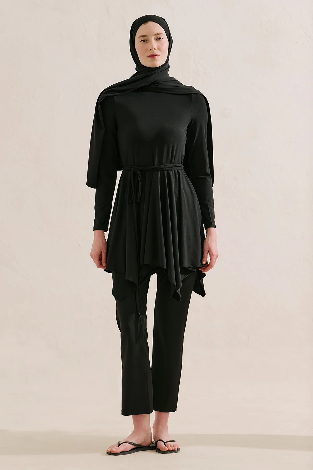 Modest Swim Set With Asymmetric Skirt Black