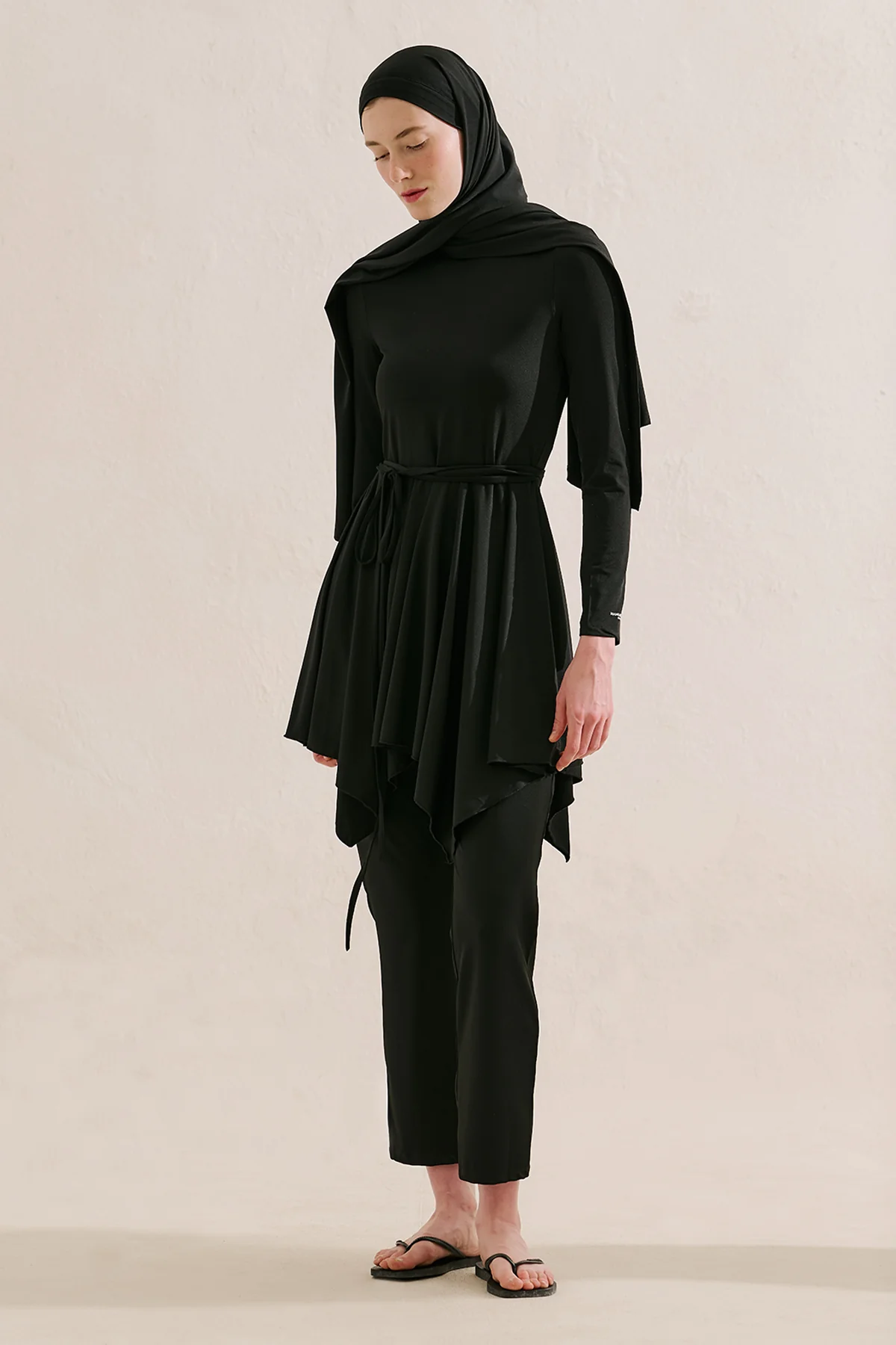 Modest Swim Set With Asymmetric Skirt Black - Image 2