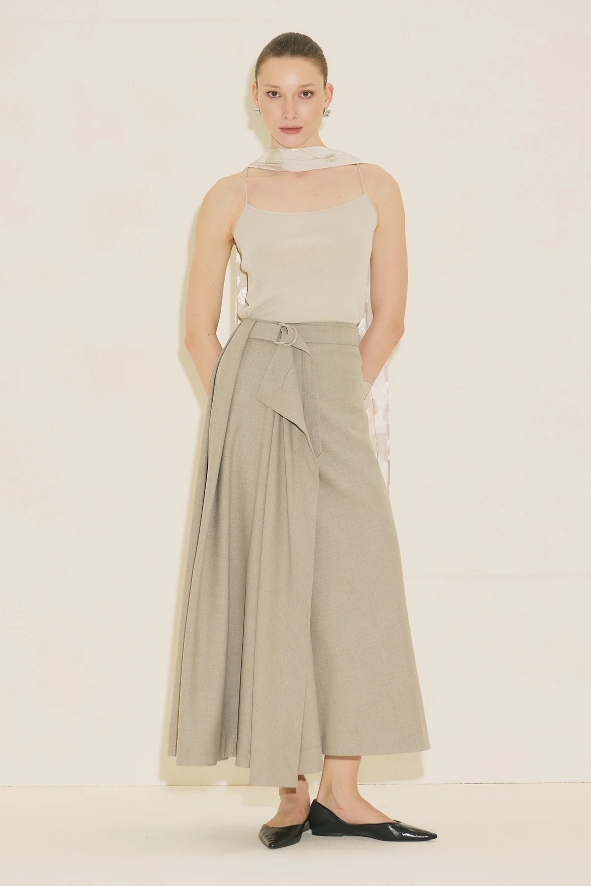 Asymmetric Belted Skirt Stone - Image 5