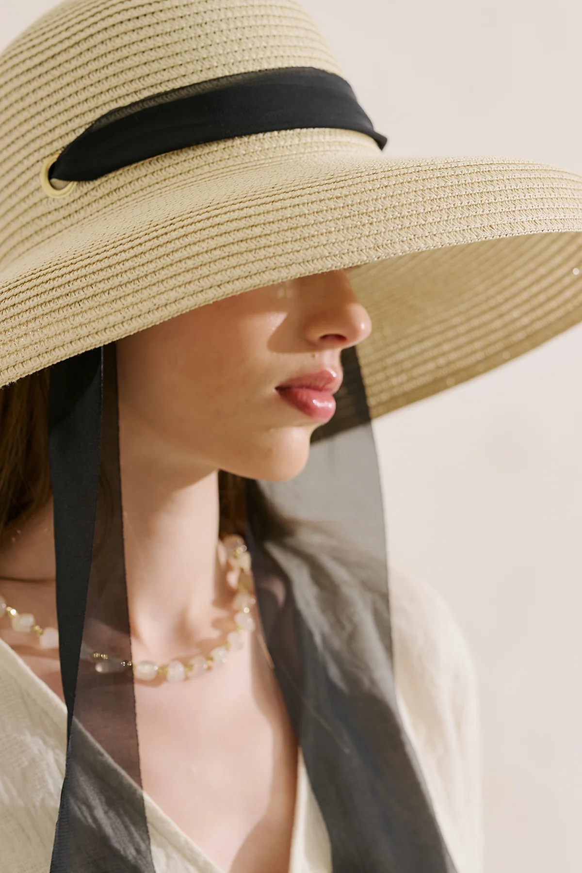 Tie Detail Straw Hat Beige - Image 8