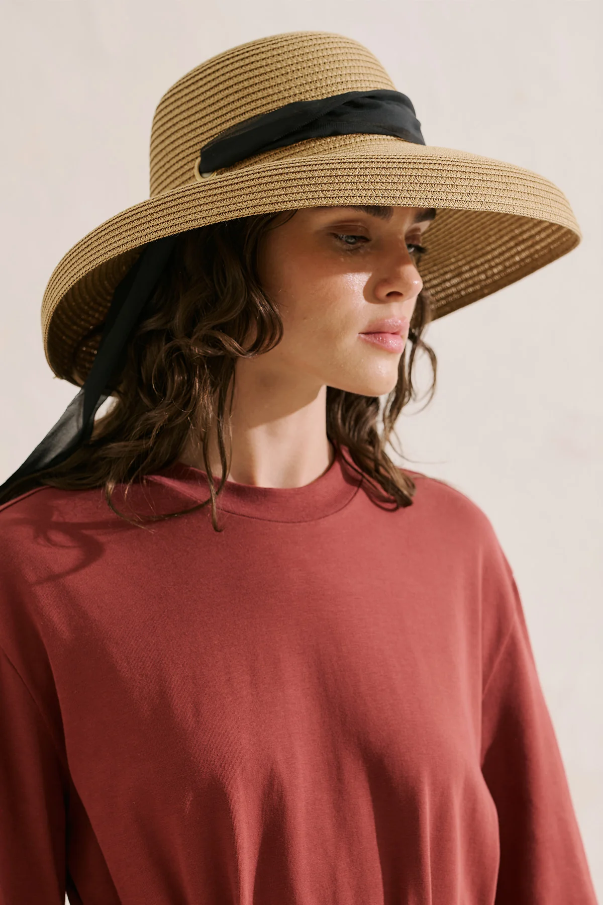 Tie Detail Straw Hat Natural - Image 2