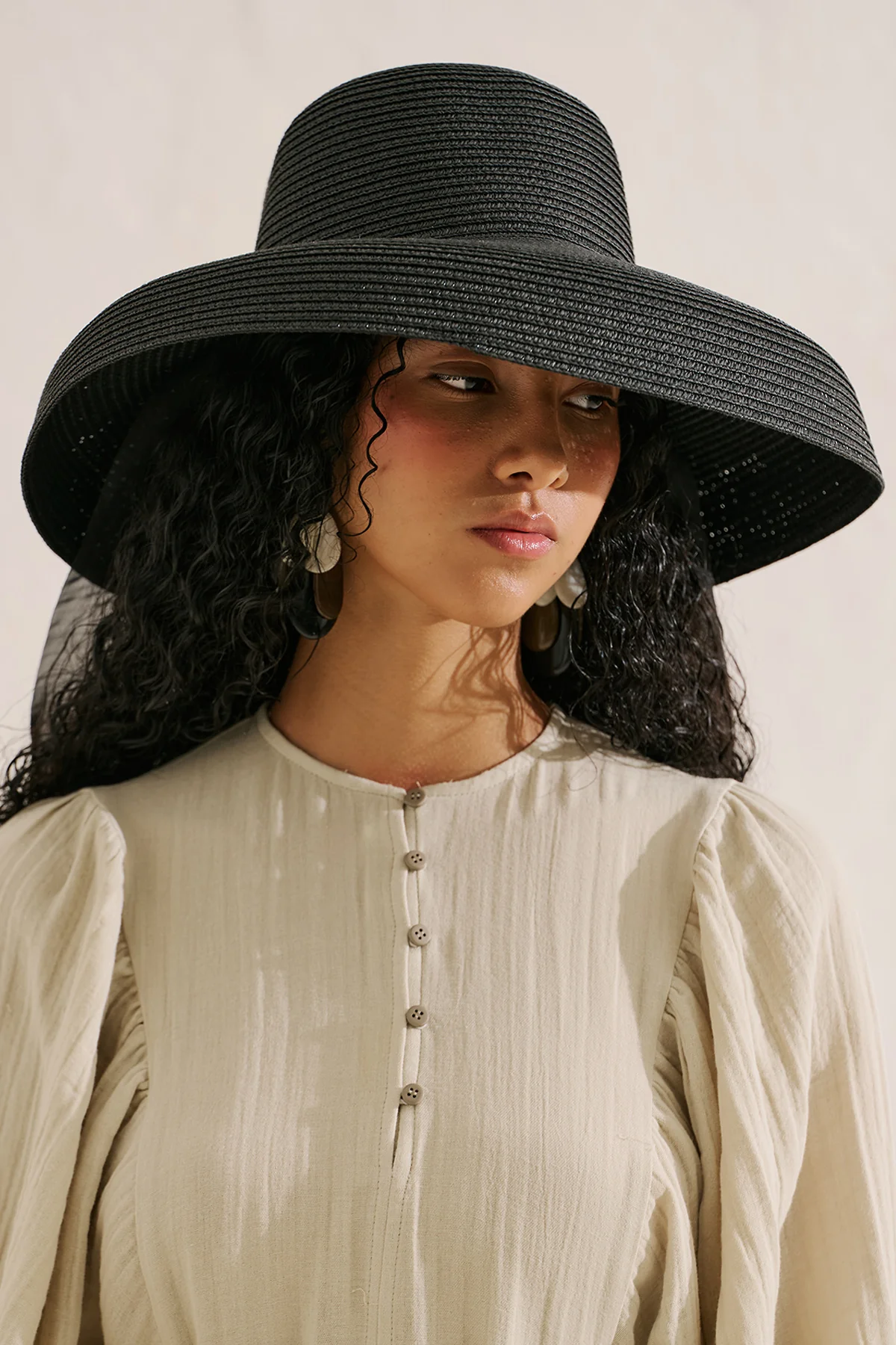 Tie Detail Straw Hat Black - Image 2