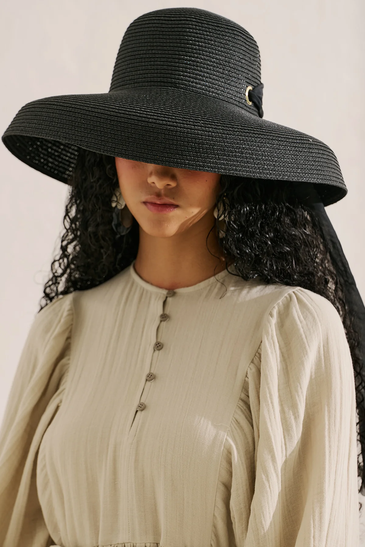 Tie Detail Straw Hat Black - Image 3