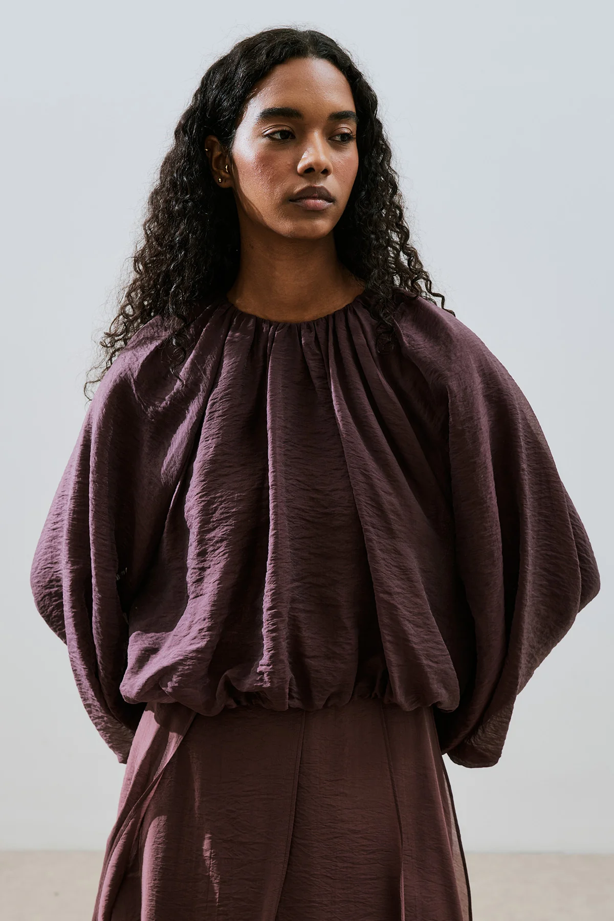 Balloon Sleeve Crop Top Burgundy