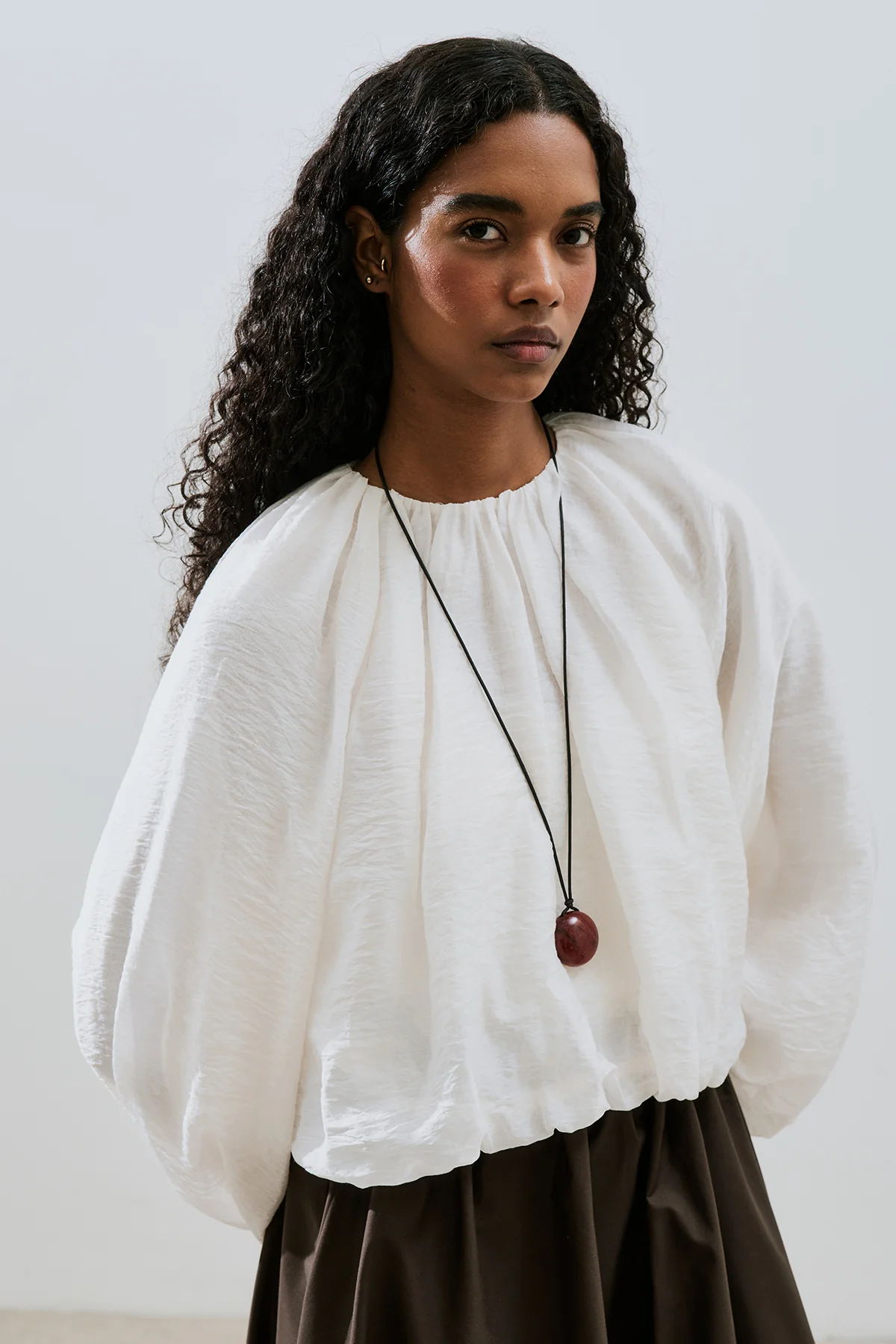 Balloon Sleeve Crop Top Ecru - Image 3