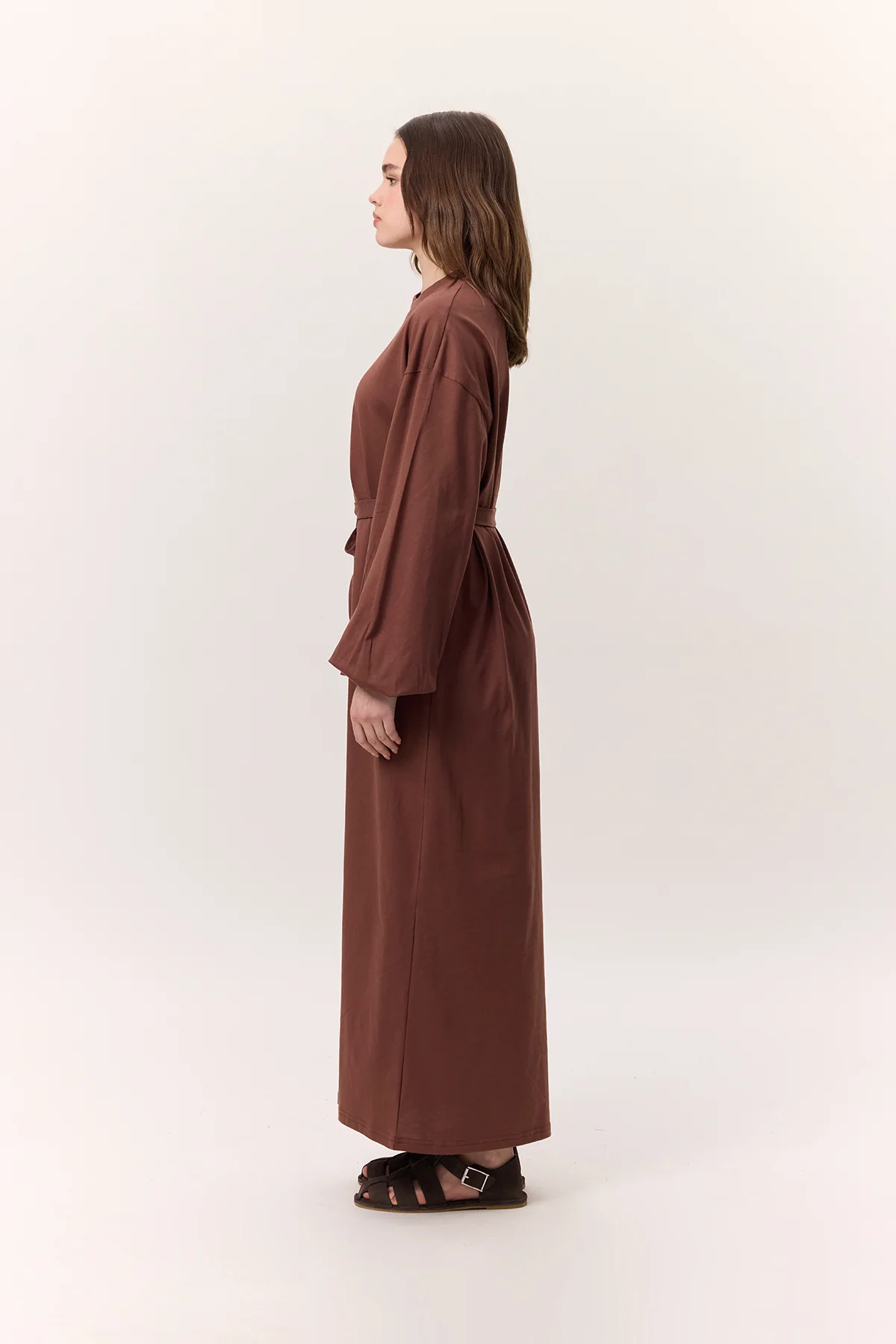 Balloon-Sleeve Long Dress Bark Brown - Image 4