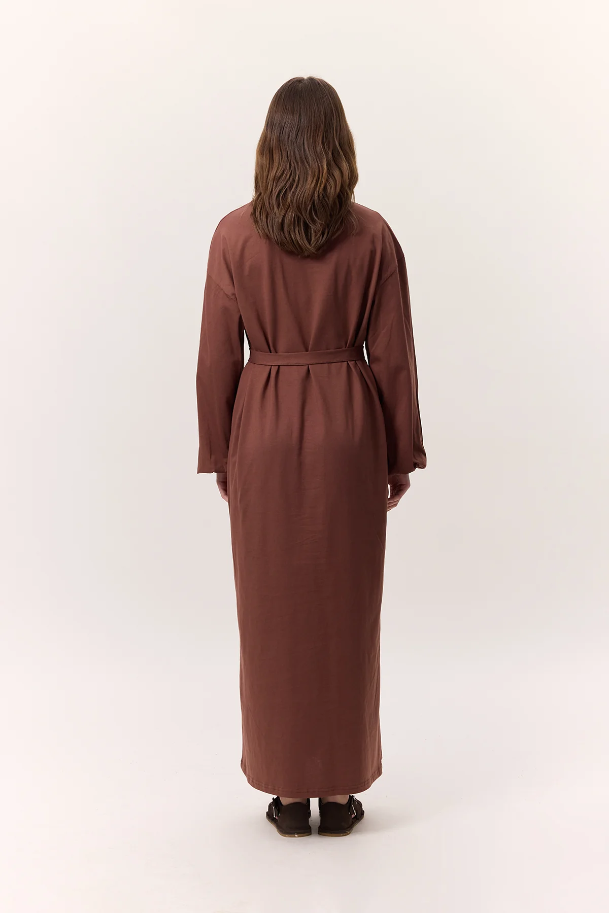 Balloon-Sleeve Long Dress Bark Brown - Image 6