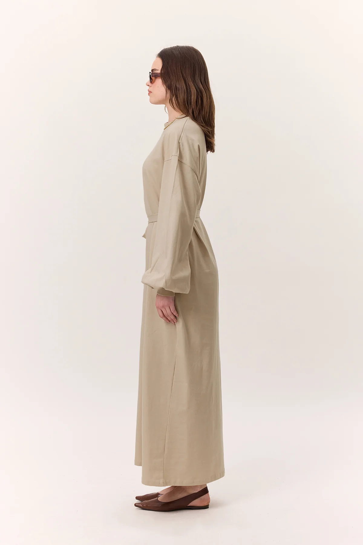 Balloon-Sleeve Long Dress Stone - Image 5