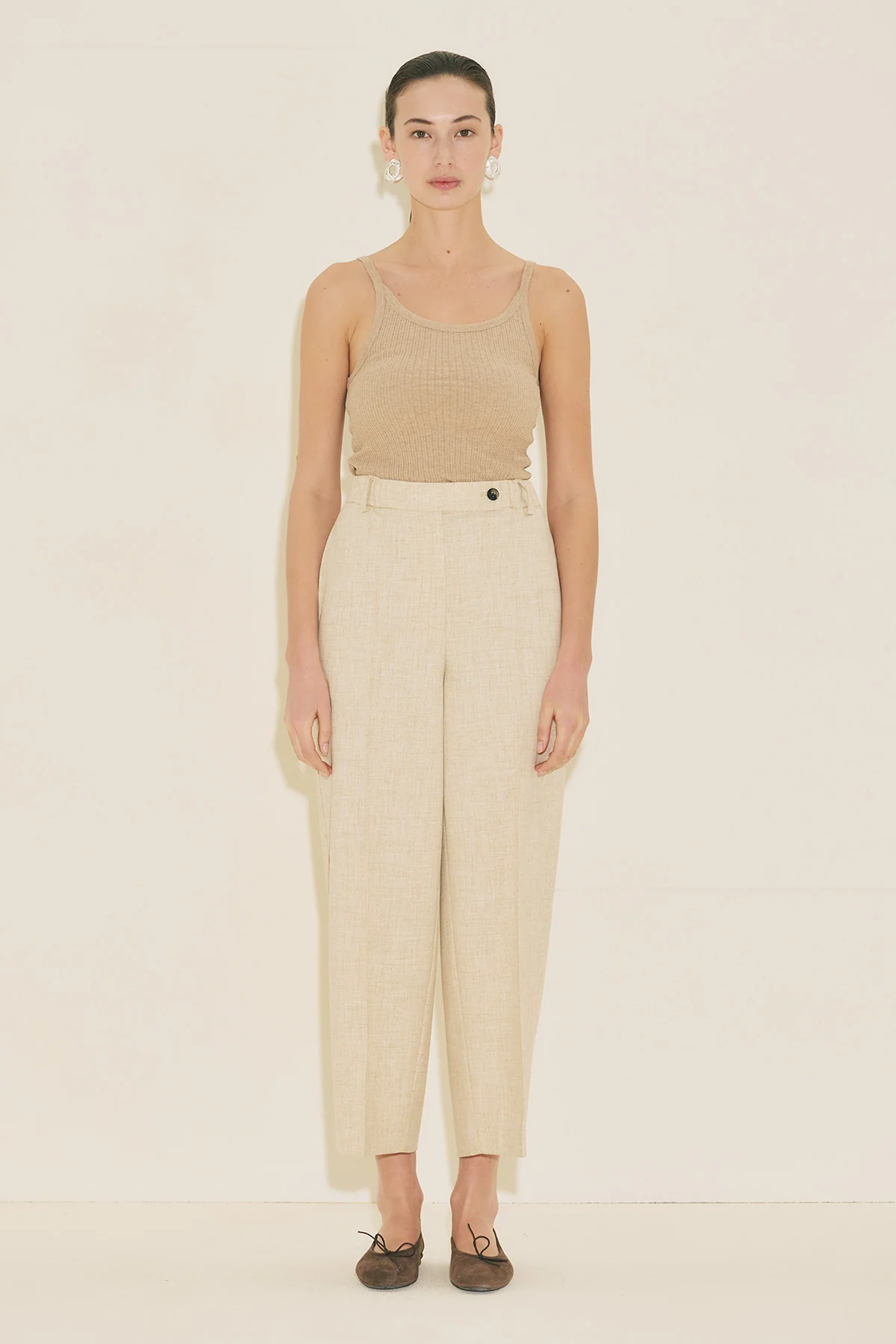 Barrel Leg Trousers Beige - Image 3