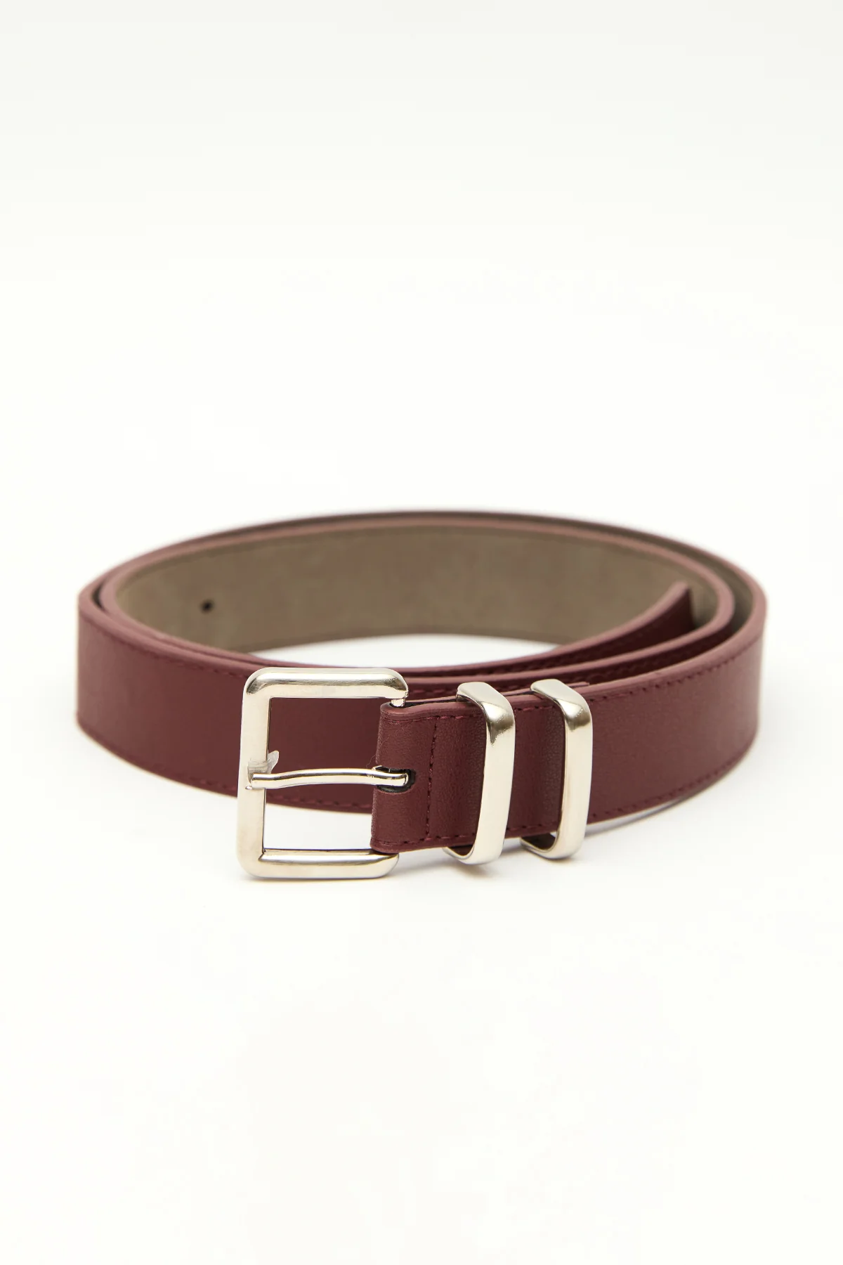 Basic Square Buckle Faux Leather Belt Burgundy - Image 5