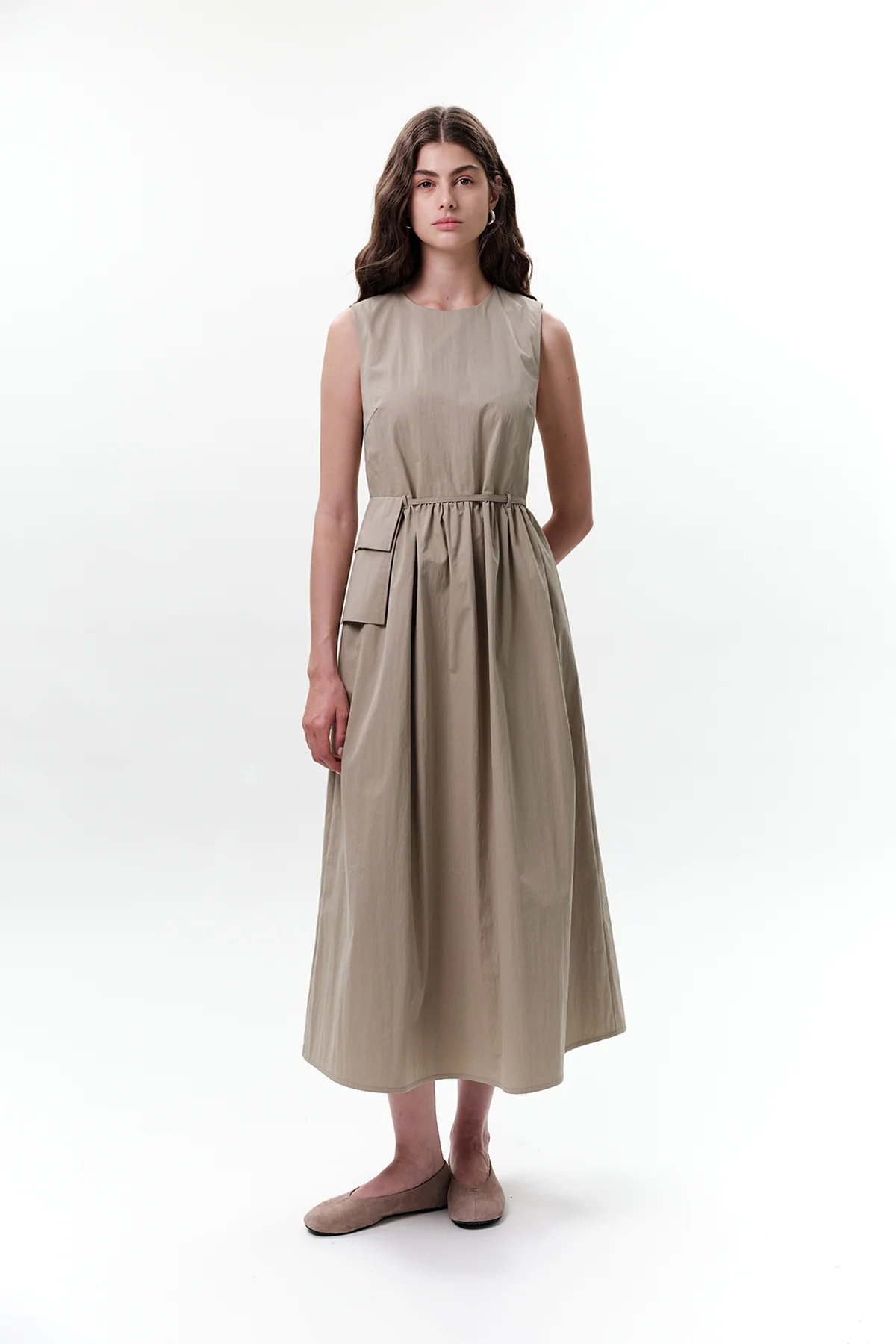 Belt Detail Sleeveless Dress Green