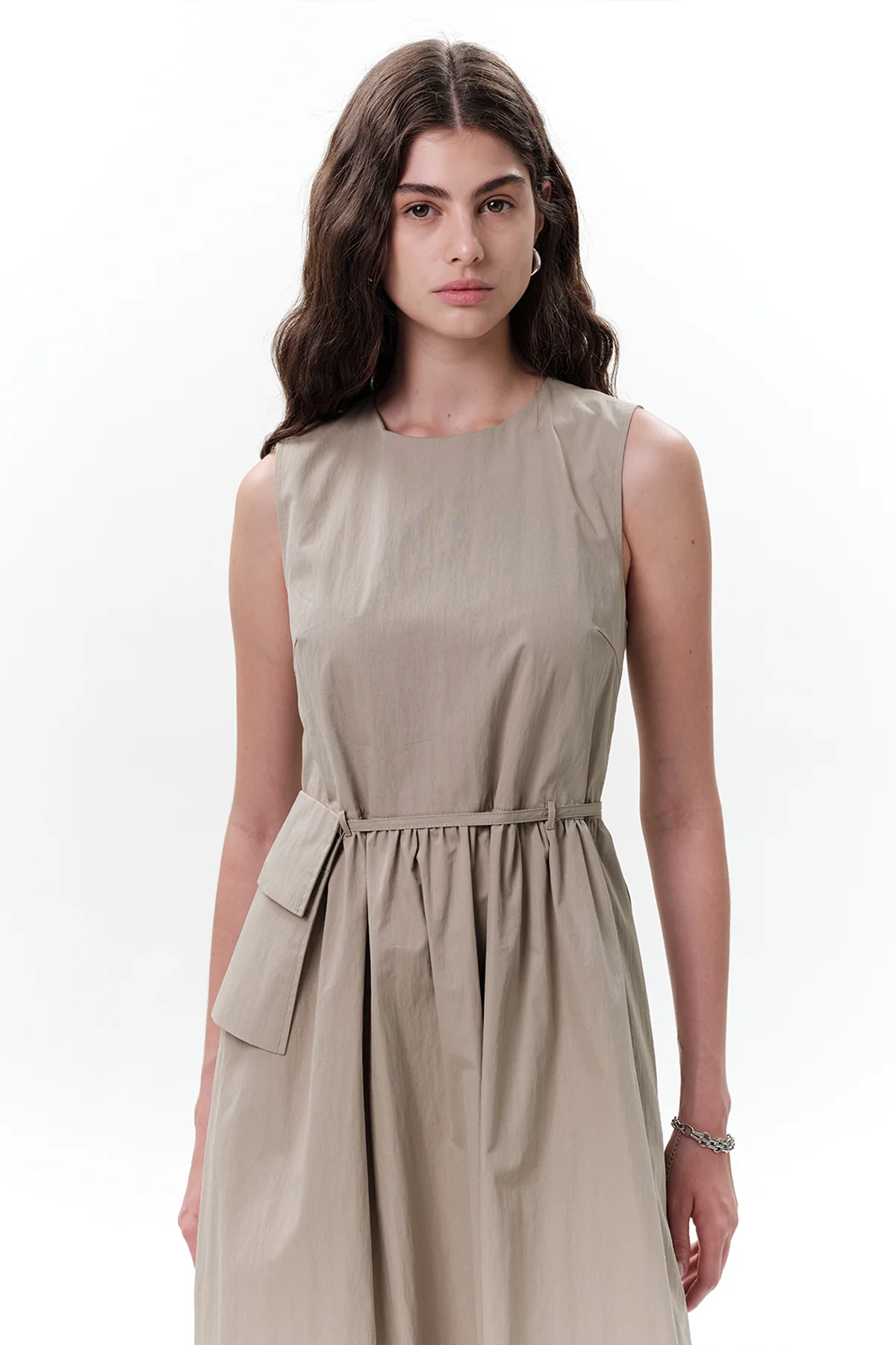 Belt Detail Sleeveless Dress Green - Image 2