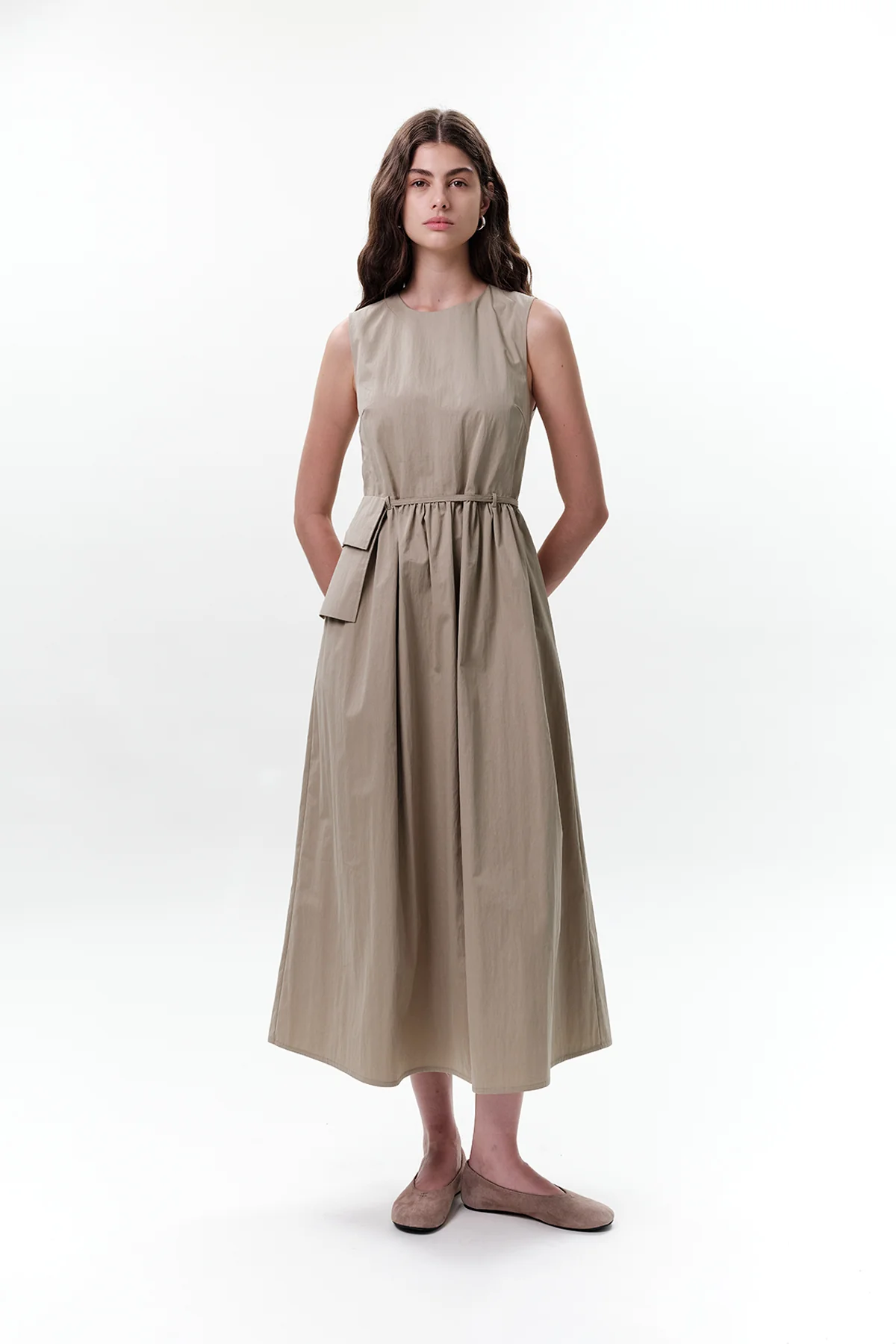 Belt Detail Sleeveless Dress Green - Image 3