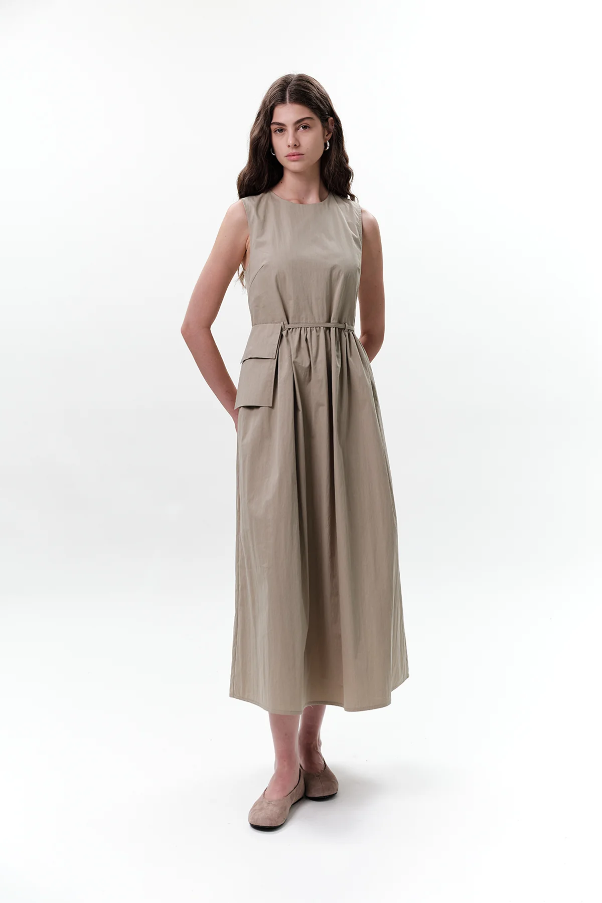 Belt Detail Sleeveless Dress Green - Image 4